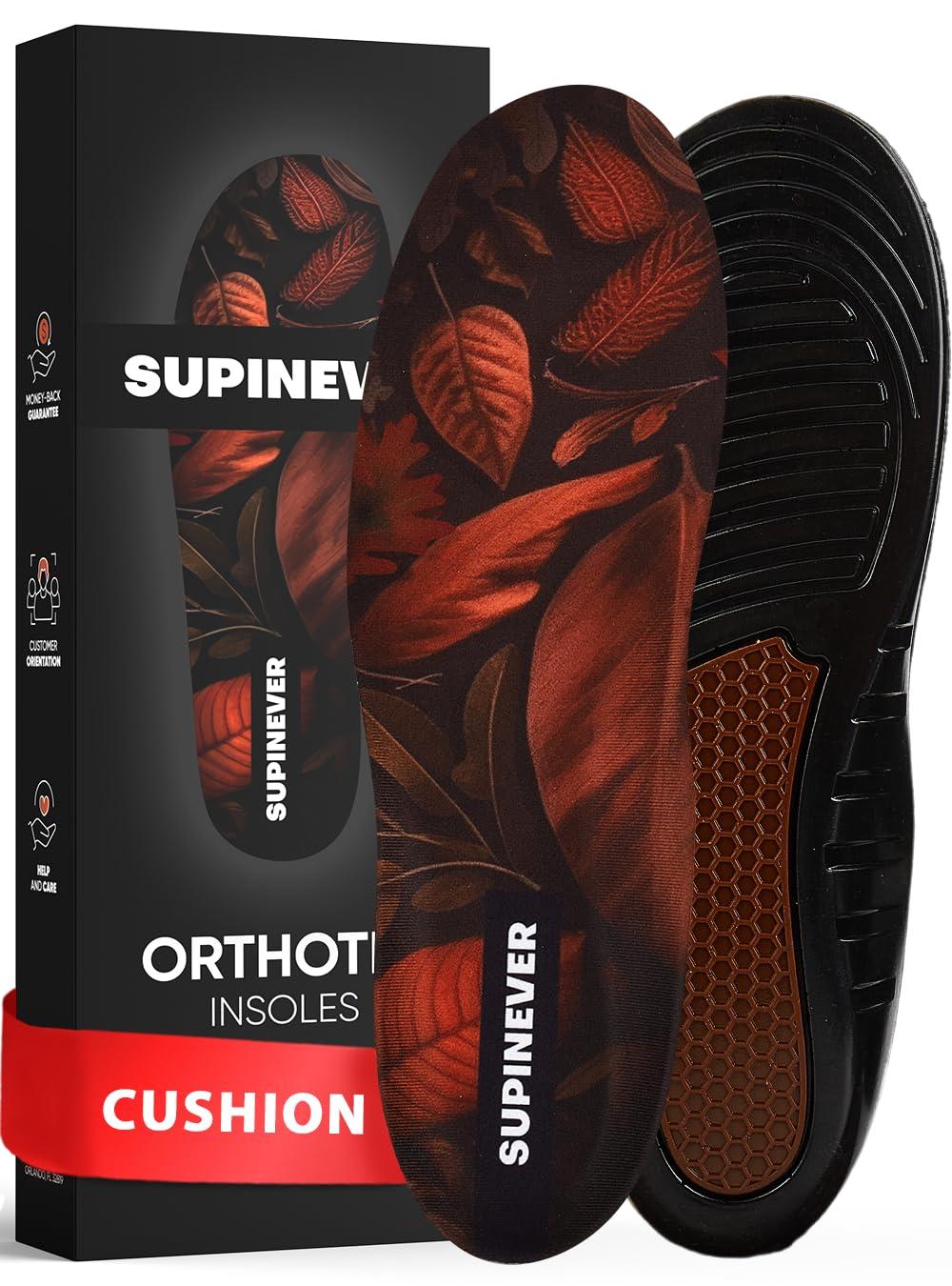 SUPINEVER () Work Boot Insoles for Men and Women - Low Arch Support - Effective Foot Pain Relief - All Day Comfort Orthotic Insoles - Shock-Absorbing Anti-Fatigue Shoe Inserts (S, Brown)