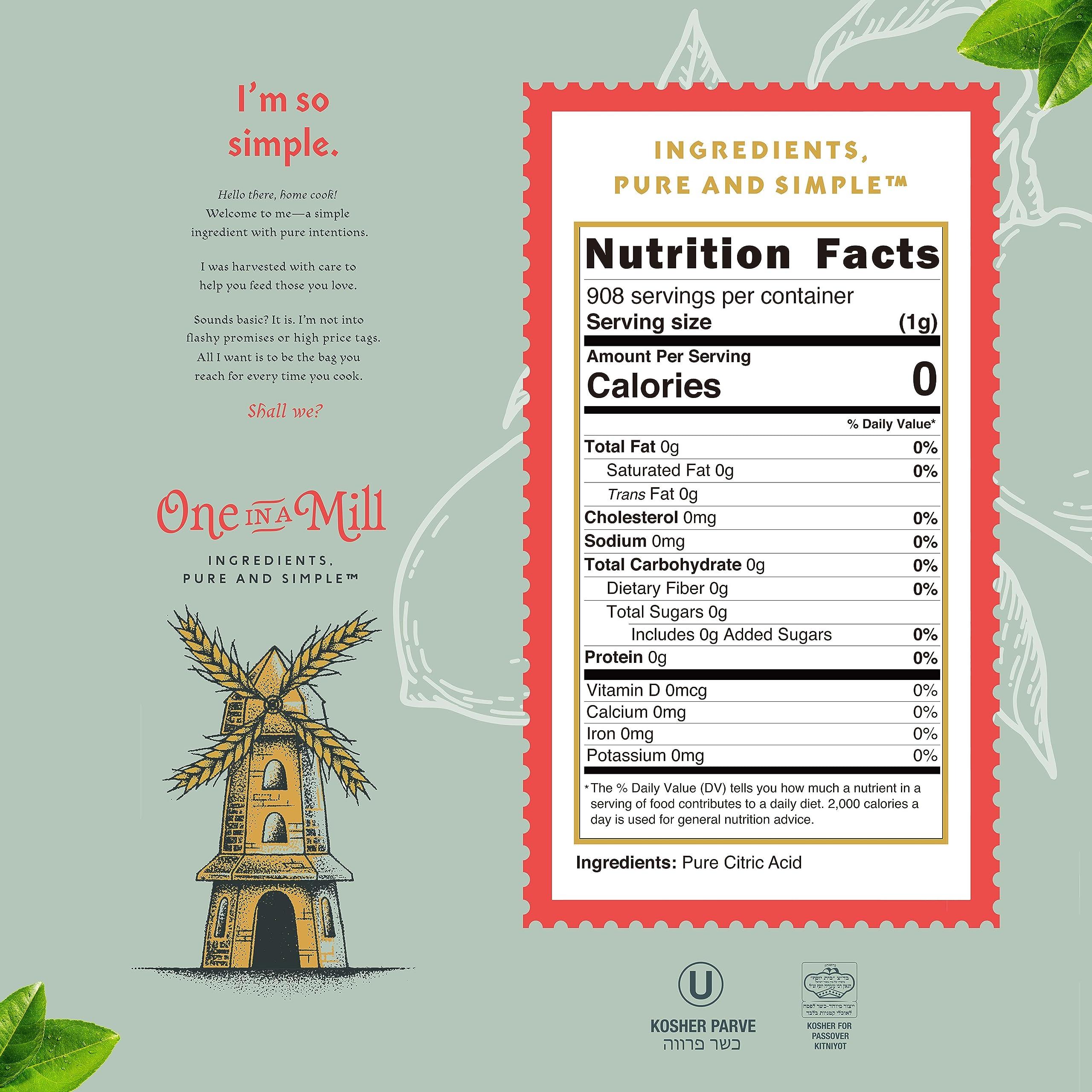 One In A Mill ONE IN A MILL Citric Acid Powder 2LB | Food Grade for Cooking, Baking, Canning, and Cheese Making | All-Natural Preservative & Flavor Enhancer | DIY Skincare, Bath Bombs, Water Softening, and Cleaning