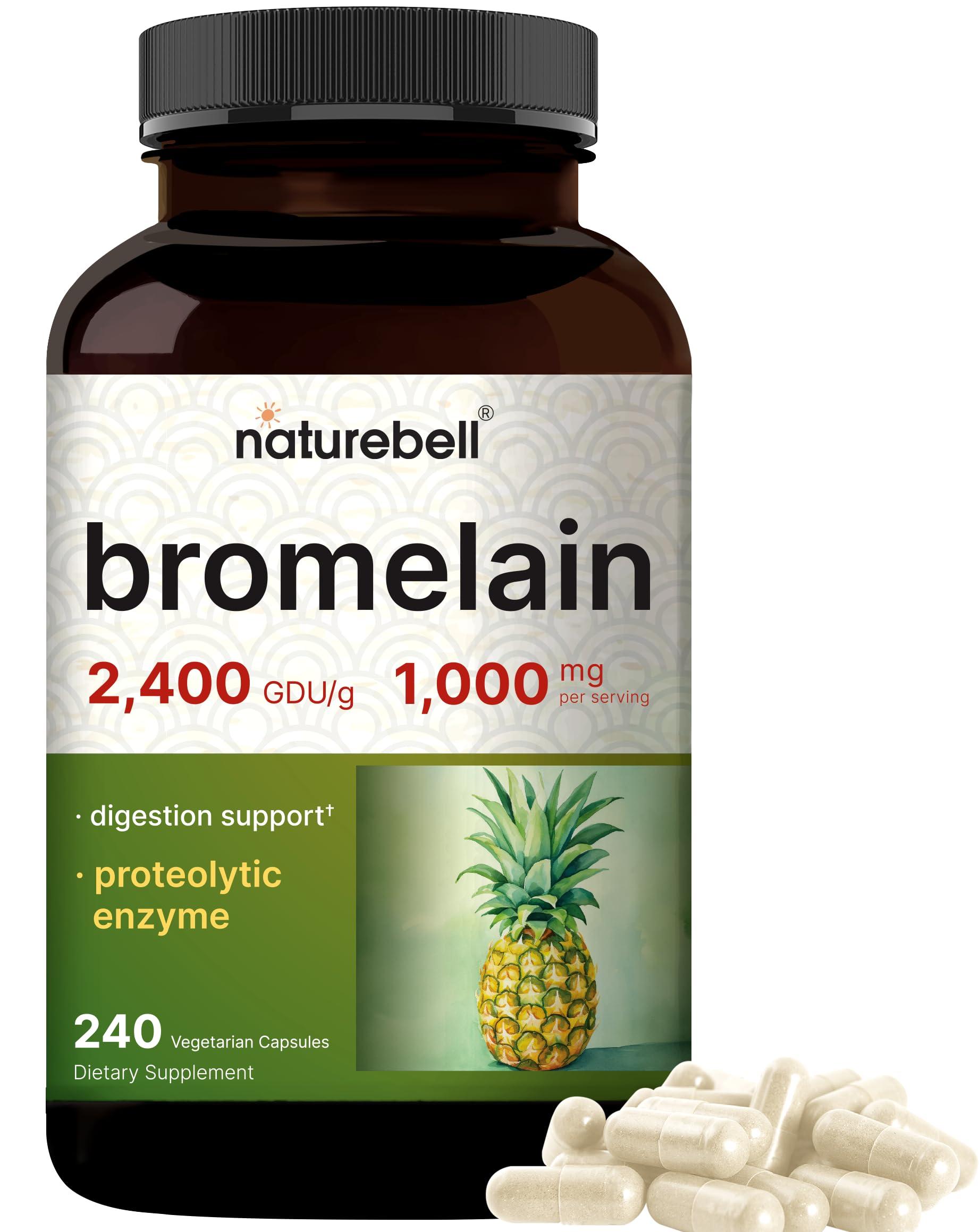 NatureBell NatureBell Bromelain, 1,000mg Per Serving, 240 Veggie Capsules | 2,400 GDU Digestive Enzymes & Joint Support Supplement Proteolytic Enzymes for Digestion, Fresh Pineapple Source Non-GMO