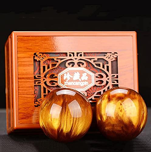ZHANGDONG ZHANGDONG Baoding Balls Chinese Exercise Balls Stress Balls for Adults 2 Inch Chinese Health Exercise Massage Balls, Massage Natural Stone Health Ball Box for Hand Therapy, Exercise(Color:Beeswax)