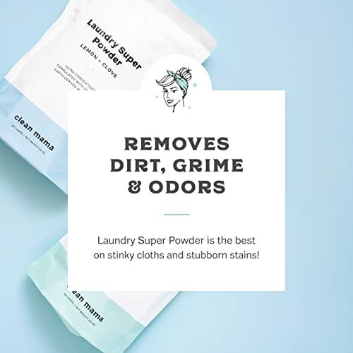 CLEAN MAMA Clean Mama Laundry Super Powder Detergent - Extra Strength Laundry Detergent Powder - Natural Laundry Detergent for Sensitive Skin - Enzyme Powered, Fights Stains & Odors - Sweet Mint, 60 Loads