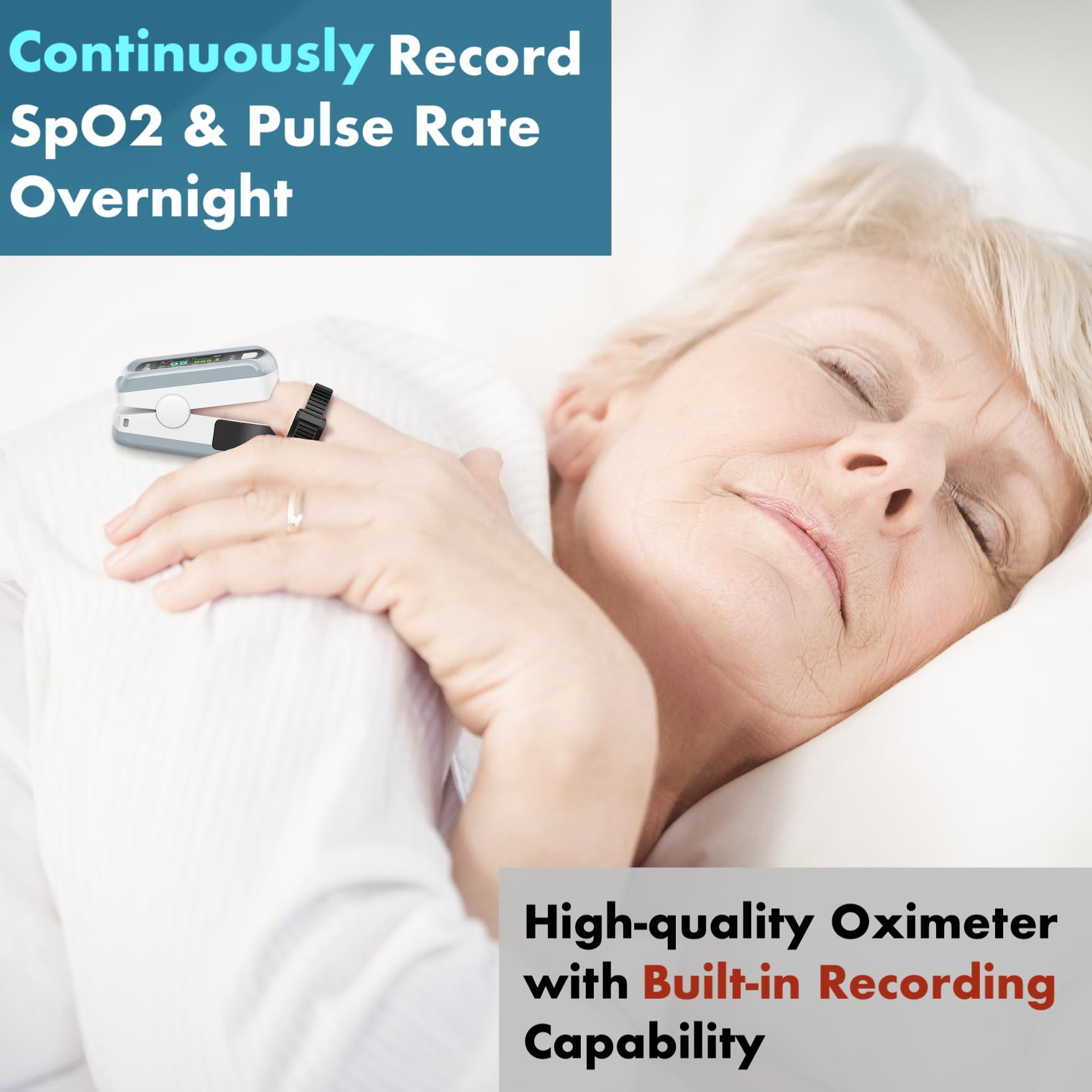 EMAY EMAY Sleep Oxygen Monitor with PC Software & App | Bluetooth Pulse Oximeter Rechargeable for Overnight & Continuous SpO2 Tracking with 72 Hours Built-in Memory | Gives Informative Report & Analysis