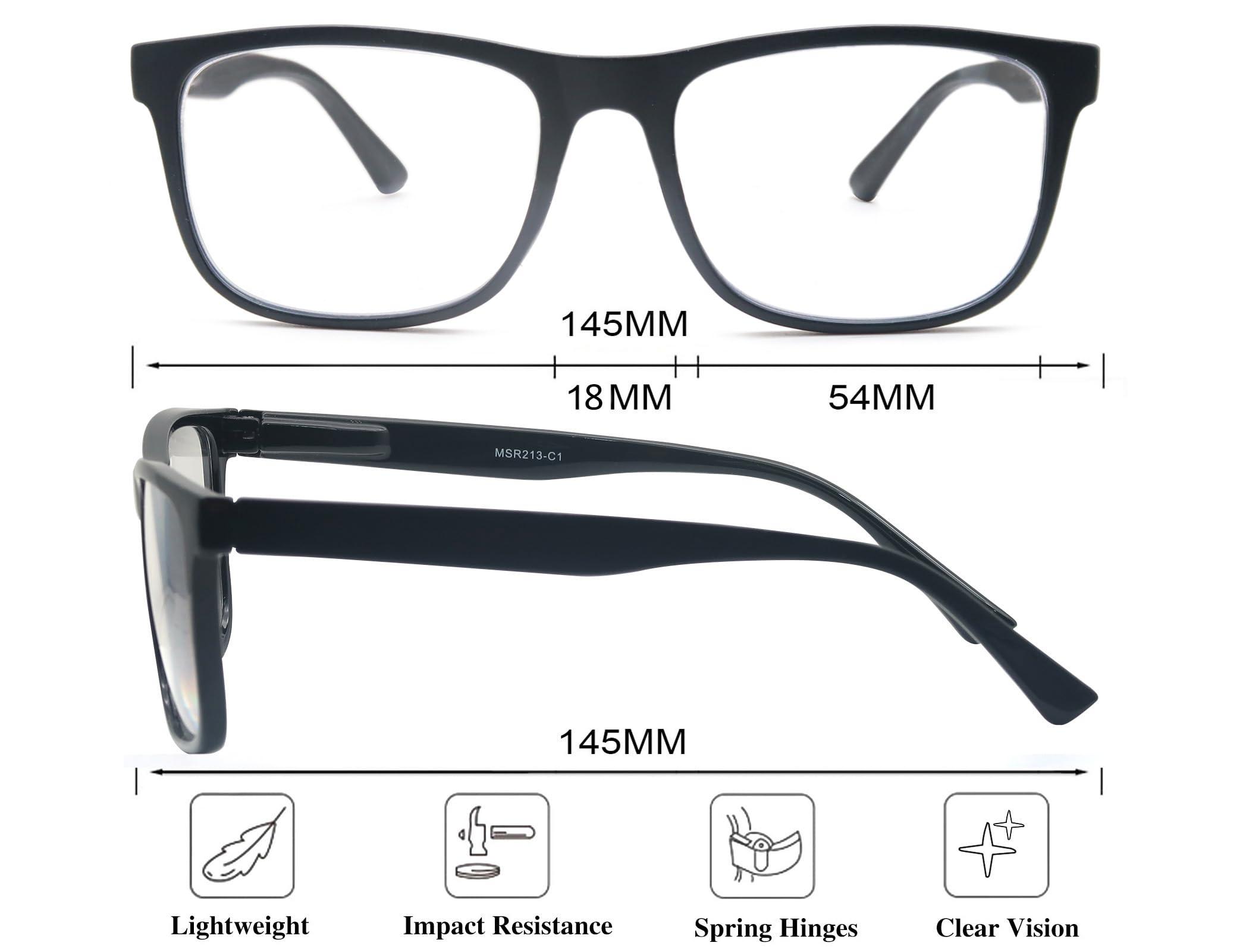 OLOMEE OLOMEE Large Reading Glasses Mens Oversized Wide Readers +2.25 Lightweight Square Magnifying Cheaters Glasses for Men W/Big Head 4 Pack