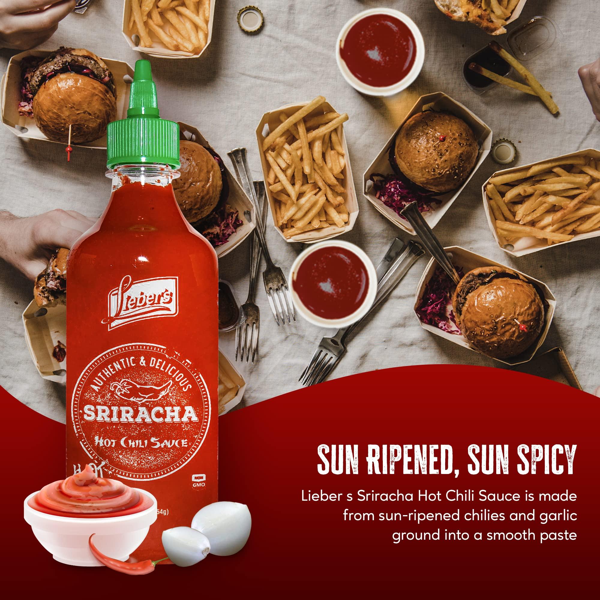 LIEBERS Lieber\'s Sriracha Hot Chili Sauce, Authentic And Delicious, Non-GMO, No MSG, Gluten-free, Cholesterol-free, and Vegan, NET WT. 1 lb (454g)