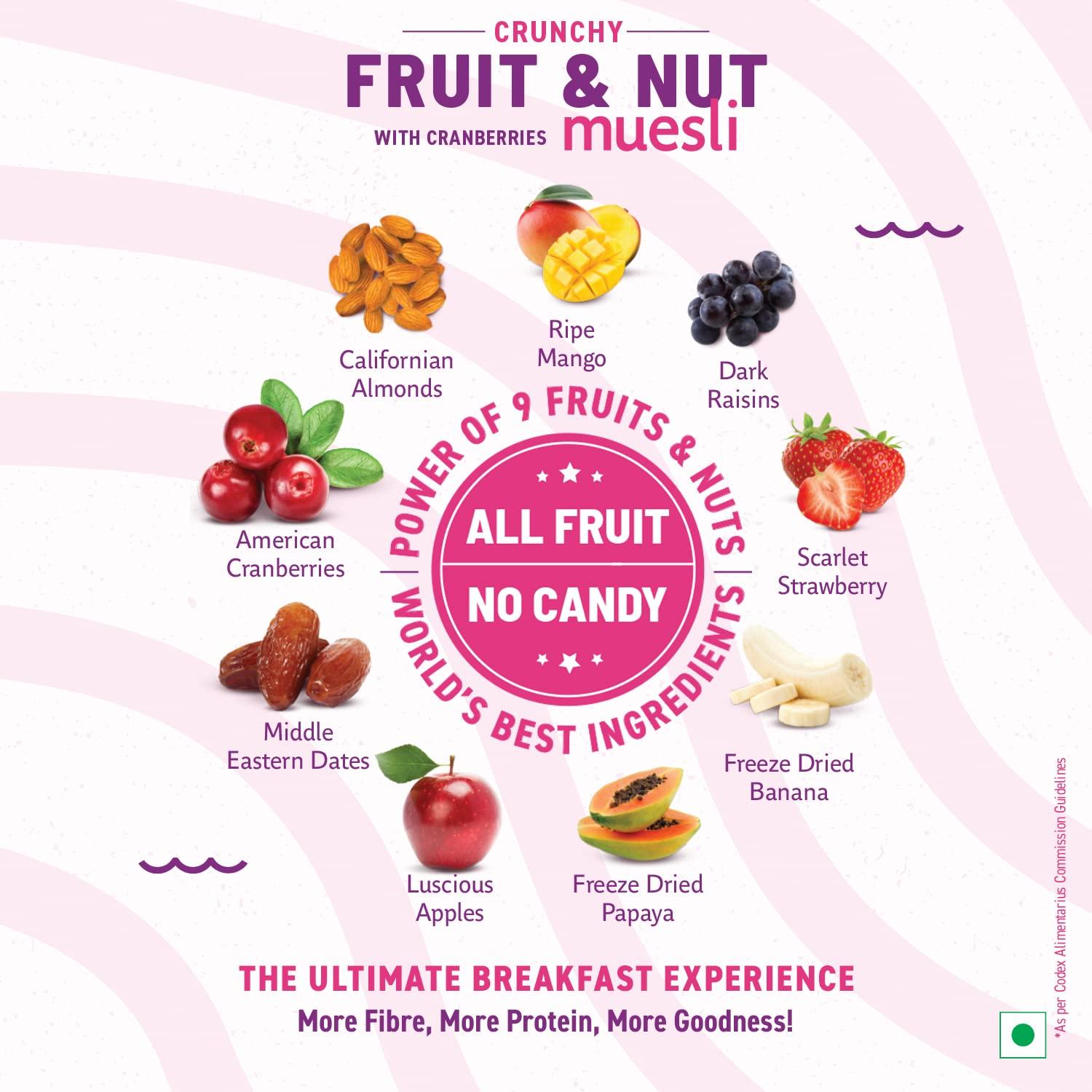 Bagrry's Bagrry's Crunchy Muesli Fruit N Nut with Cranberries 750 GM Pouch (Pack of 2)