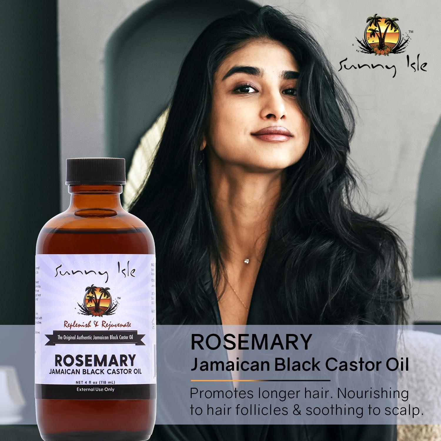 Sunny Isle Sunny Isle Rosemary Jamaican Black Castor Oil 4oz | Hair Growth Treatment | For Scalp & Acne-Prone Skin | Hot Oil Application
