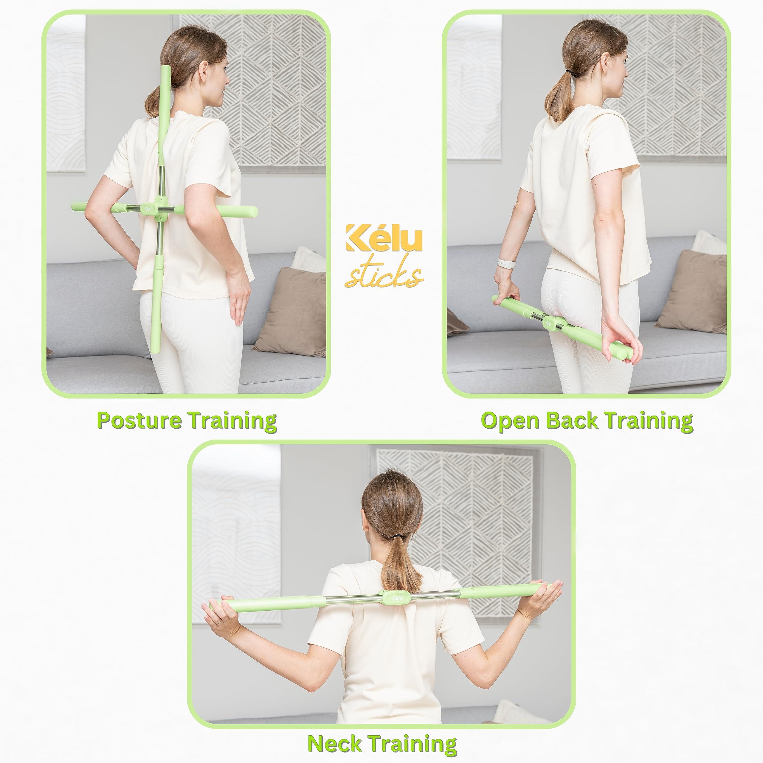 KELU Klu Yoga Posture Corrector - Back Stretcher for Lower Back Pain Relief - Hunchback Correction Stick for Men, Women, Kids - Back Cracking Device with Adjustable Rods & Easy Locking Mechanism - GREEN