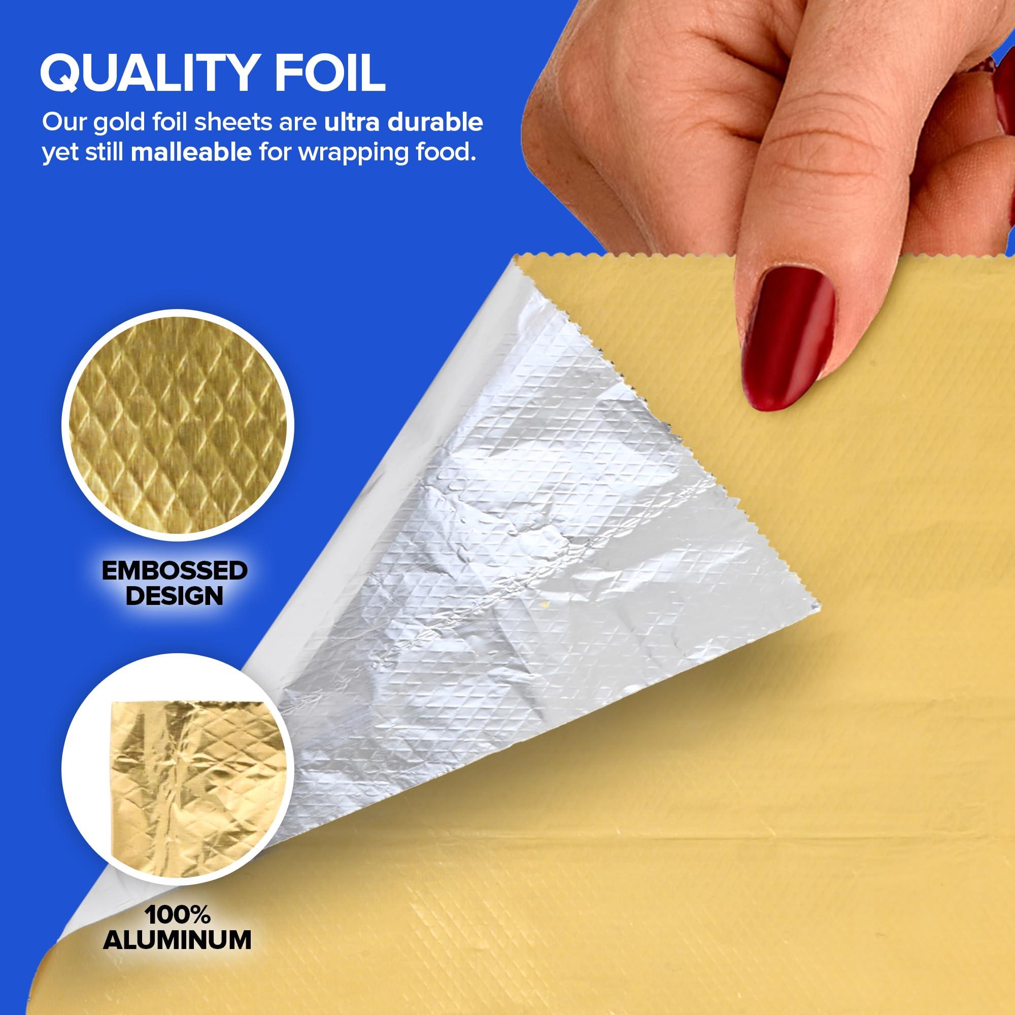 Stock Your Home 200 Count Pre-Cut Gold Aluminum Foil Sheets, 9 Gold Pop Up Foil Sheets for Restaurant, Disposable Foil Sheets for Food Wrapping, Gold Foil Sheets for Hair Highlighting, Stock Your Home