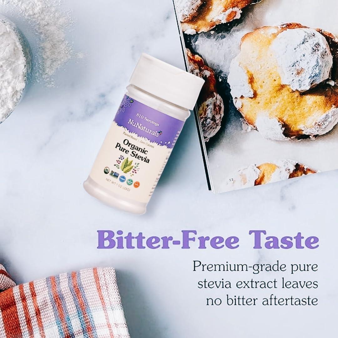 NuNaturals NuNaturals Organic Pure Stevia Extract | 100% Stevia No Fillers | Keto Sugar-Free Powdered Sweetener | Plant-Based Sugar Substitute | No Erythritol | Over 800 Servings | 1 oz