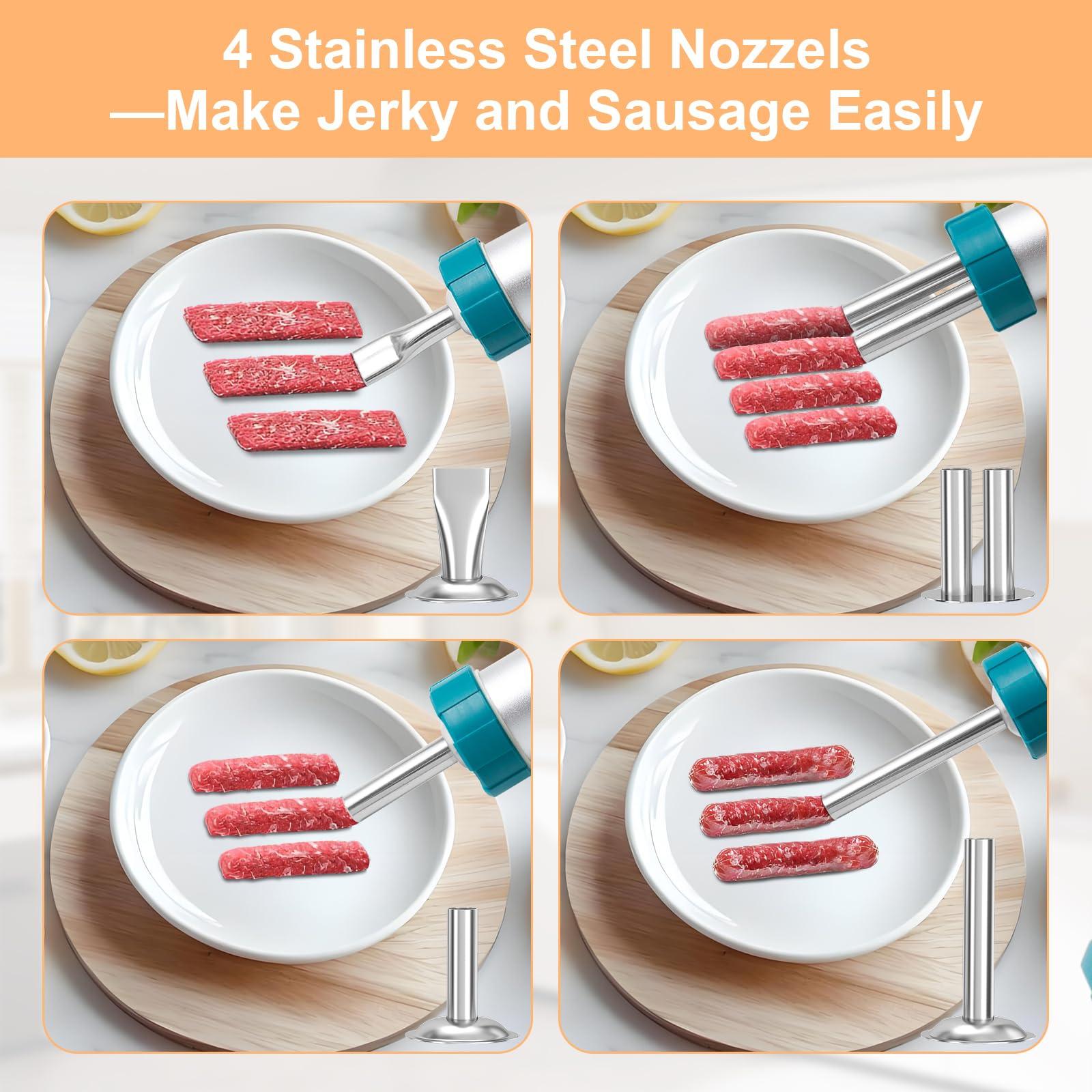 XINQIAO XINQIAO Beef Jerky Gun Sausage Stufffer for Ground Meat, Large Aluminum Jerky Cannon Comes with a Bag, 4 Nozzles, 2 Brushes, 1 Funnel, 1 Pestle