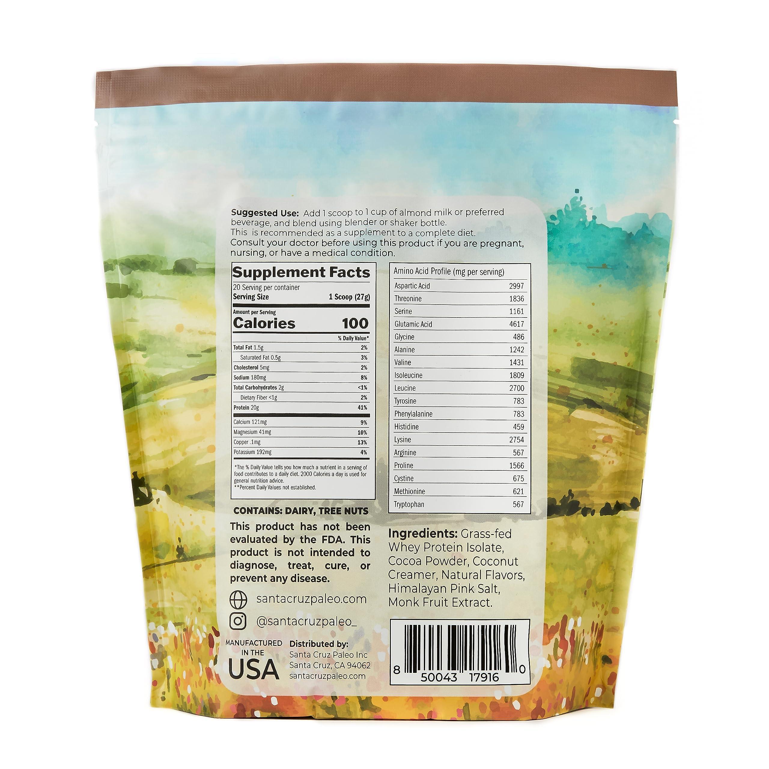 Santa Cruz Paleo Santa Cruz Paleo Whey Protein Powder, Chocolate, 20g Grass Fed Whey Protein Isolate Per Serving, Gluten Free, Keto, Sugar Free, Paleo, Amino Acids Post Workout Muscle Support, 20 Servings, 1.2lb Bag