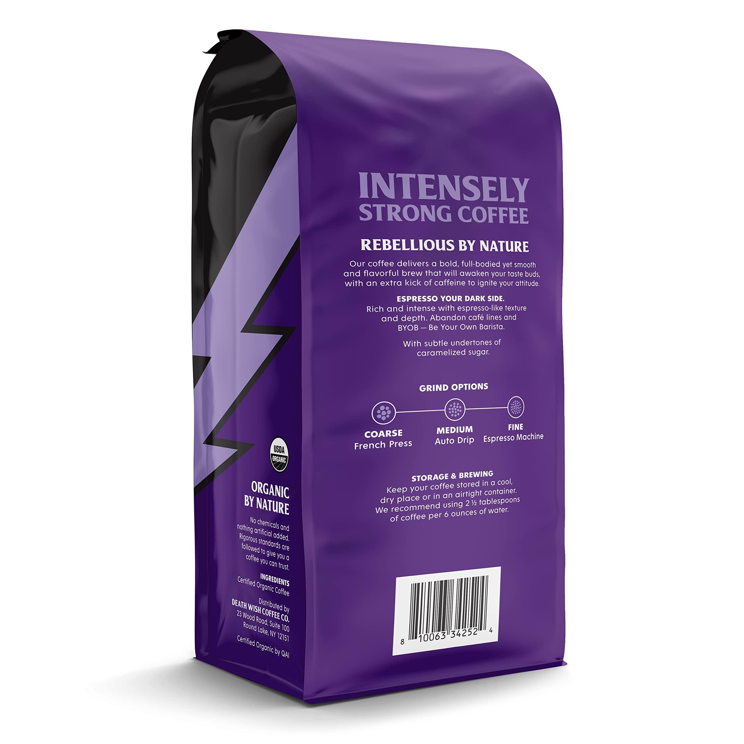 Death Wish Coffee Co. Death Wish Coffee Co. Whole Bean Espresso Roast - Organic, Fair Trade, Arabica and Robusta Coffee Beans, 14 ounce (Pack of 1)