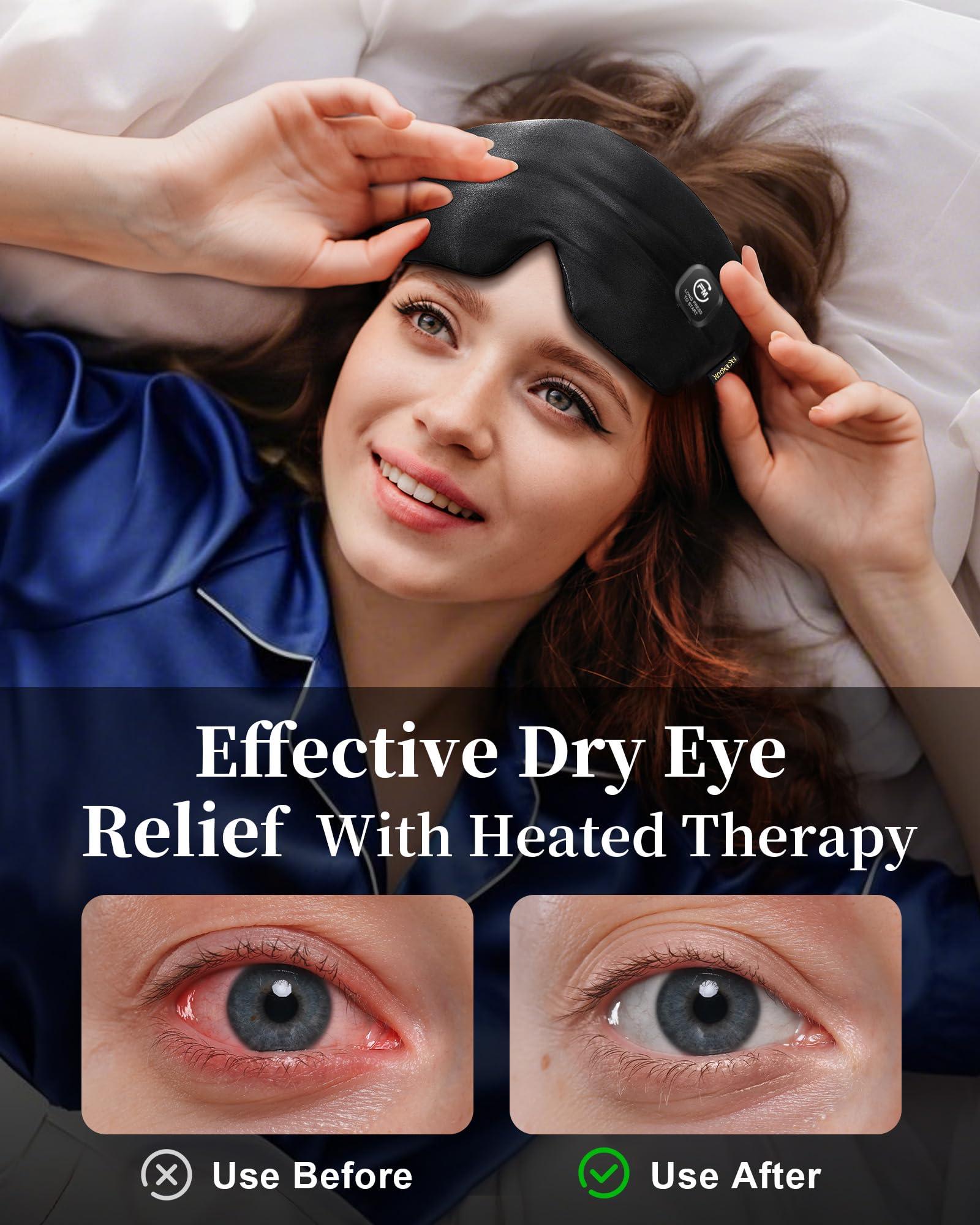 FACEMOON Heated Eye Mask for Dry Eyes - Silk Cordless Warm Eye Compress Moist Heat, FSA HSA Eligible, Eye Heating Pad for Dry Eyes, Stye Treatment, Eye Strain, Travel, Washable, Rechargeable, Black