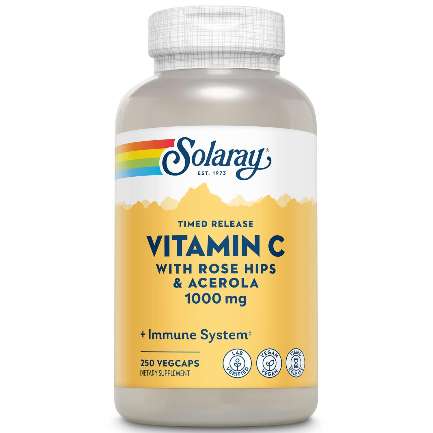 SOLARAY SOLARAY Vitamin C with Rose HIPS & Acerola | Two-Stage Timed-Release Formula | 1000mg | 24-Hour Immune Support & Antioxidant Supplement | 250 Ct.