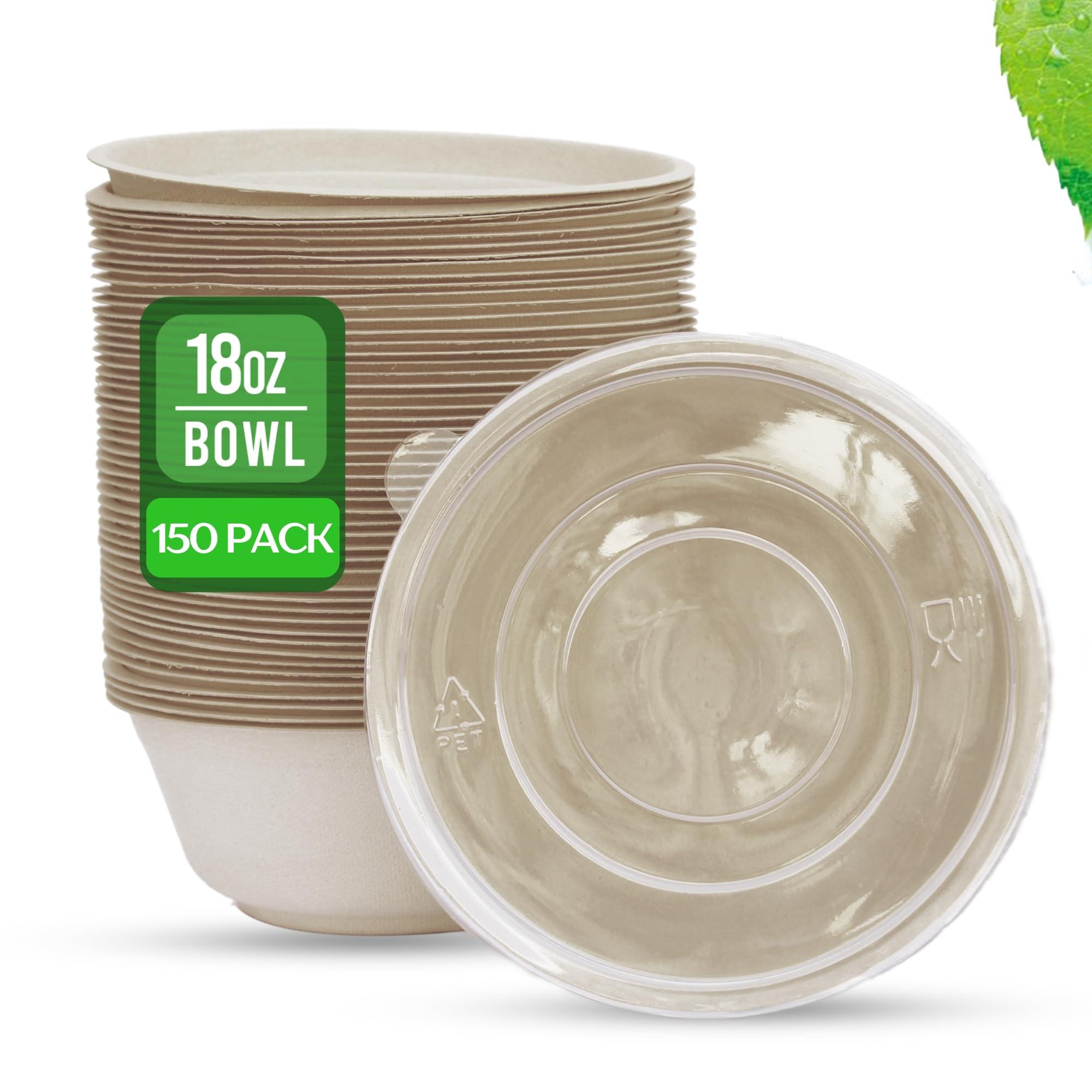 Plant Plate Plant Plate Compostable Paper Bowls - Heavy Duty, Eco Friendly Disposable Plates Made with Sugarcane Bagasse. Strong, Durable and Microwave Safe - (18 oz bowl, 150 Pack, Bulk) (150, 18oz)