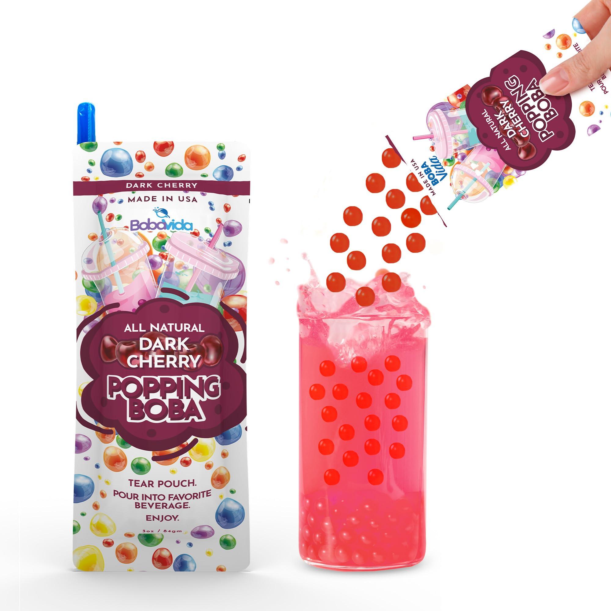 BOBAVIDA BOBAVIDA Dark Cherry Popping Boba - 10 Boba Packets with Straws for Drinks, Desserts & Food Toppings - Non-GMO Popping Boba Pearls