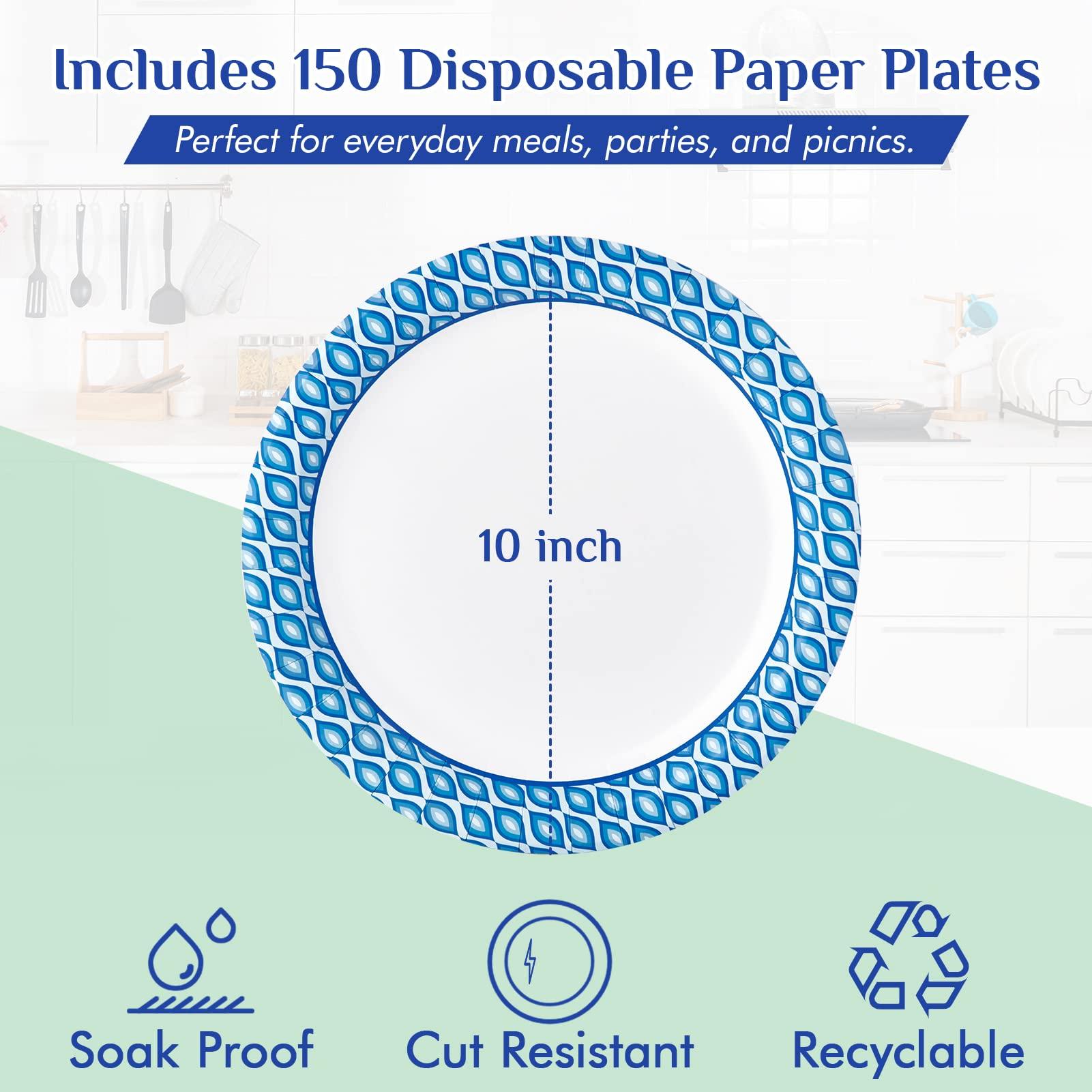 MUCHII MUCHII Paper Plates 10 Inch, 150 Counts & 20 Oz Paper Bowls 180 Counts for Breakfast, Lunch, and Dinner Meals