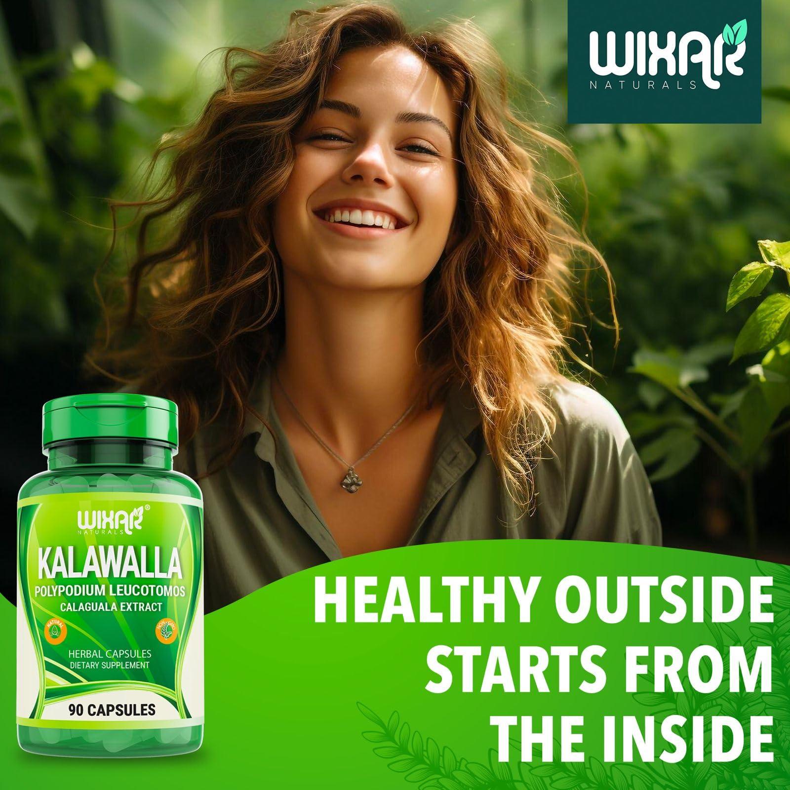 WIXAR NATURALS Wixar Kalawalla Capsules Kalawalla Root & Fern Leaves Calaguala Extract Herb with Polypodium Leucotomos Pills - Vegetarian Immune, Skin, Alkaline Support Supplements for Men & Women 90 Capsules