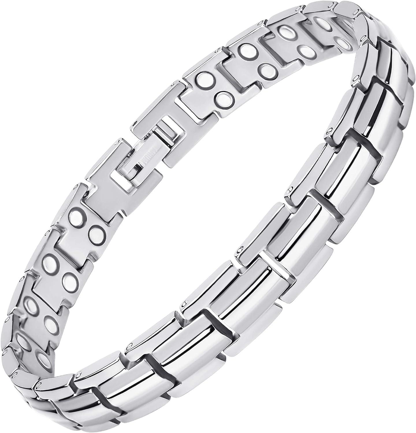 MagnetRX MagnetRX® Women's Ultra Strength Magnetic Bracelet - Effective Titanium Magnetic Bracelets for Women - Adjustable Bracelet Length with Sizing Tool for Perfect Fit (Silver)