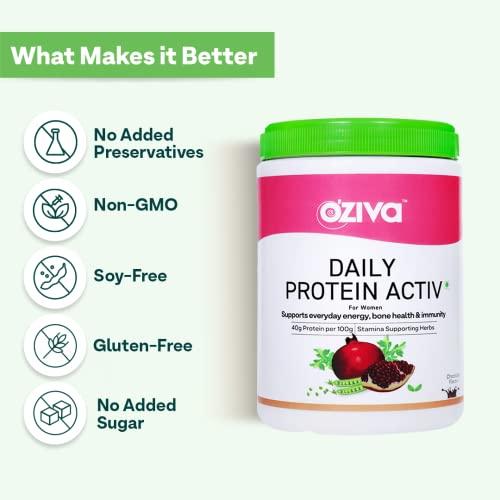 OZIVA OZiva Daily Protein Activ for Women | Best Protein Powder for Women with 120g Protein, Probiotics, Shatavari for Increased Energy Levels, Bone Health and Hormonal Balance (Chocolate 300 g)