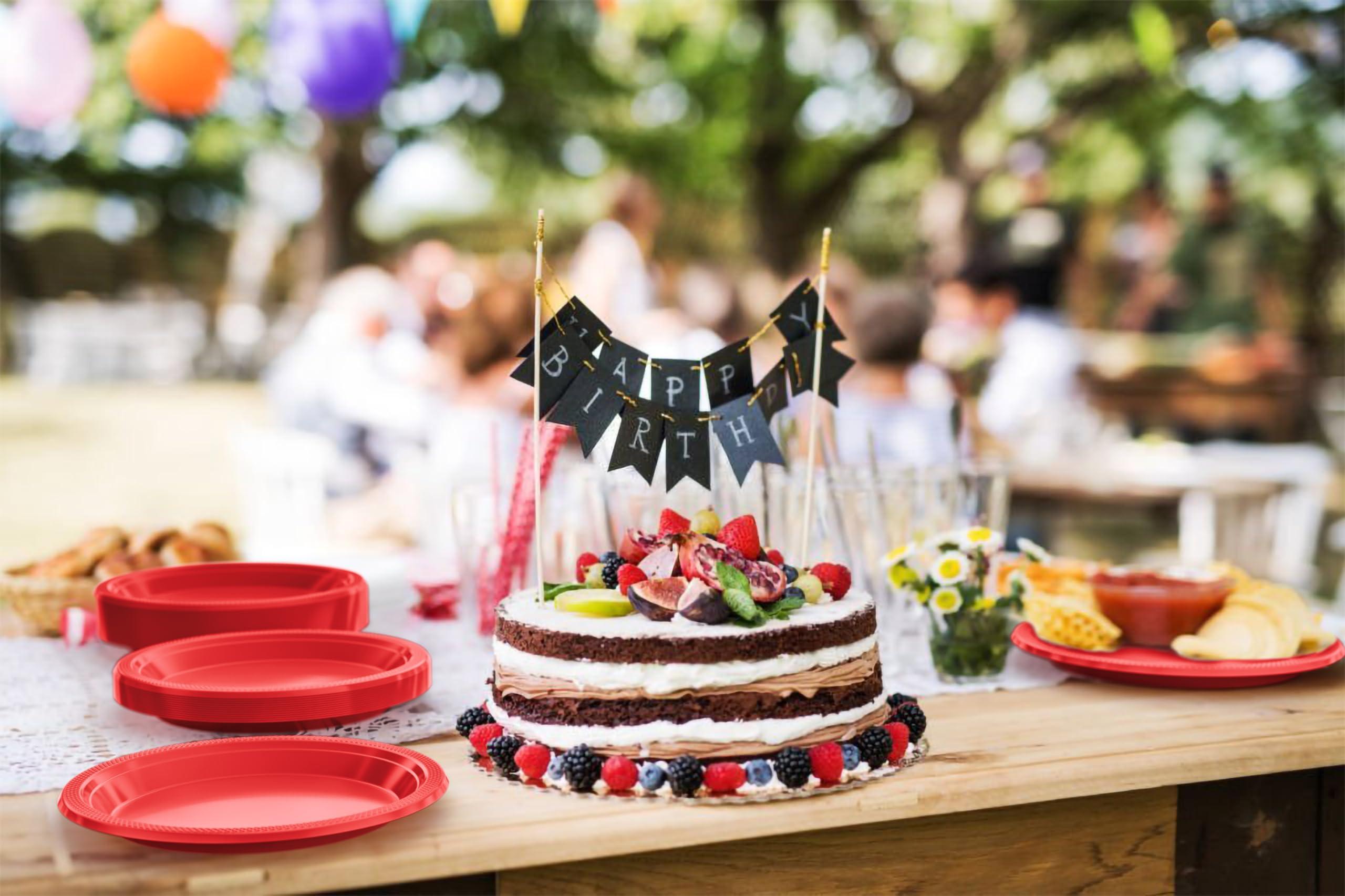 Exquisite Exquisite Red Plastic Plates Disposable 10\" Plastic Dinner Plates 100 Pcs Red Disposable Plates Plastic Plates For Party Plates Disposable Heavy Duty 350 GSM Red Plates For Party.