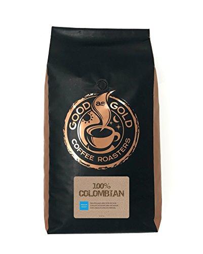 Good As Gold Colombian Supremo Coffee, Medium Roast, 5 Pound Bag, **Ground To Order**, Good As Gold Coffee Roasters
