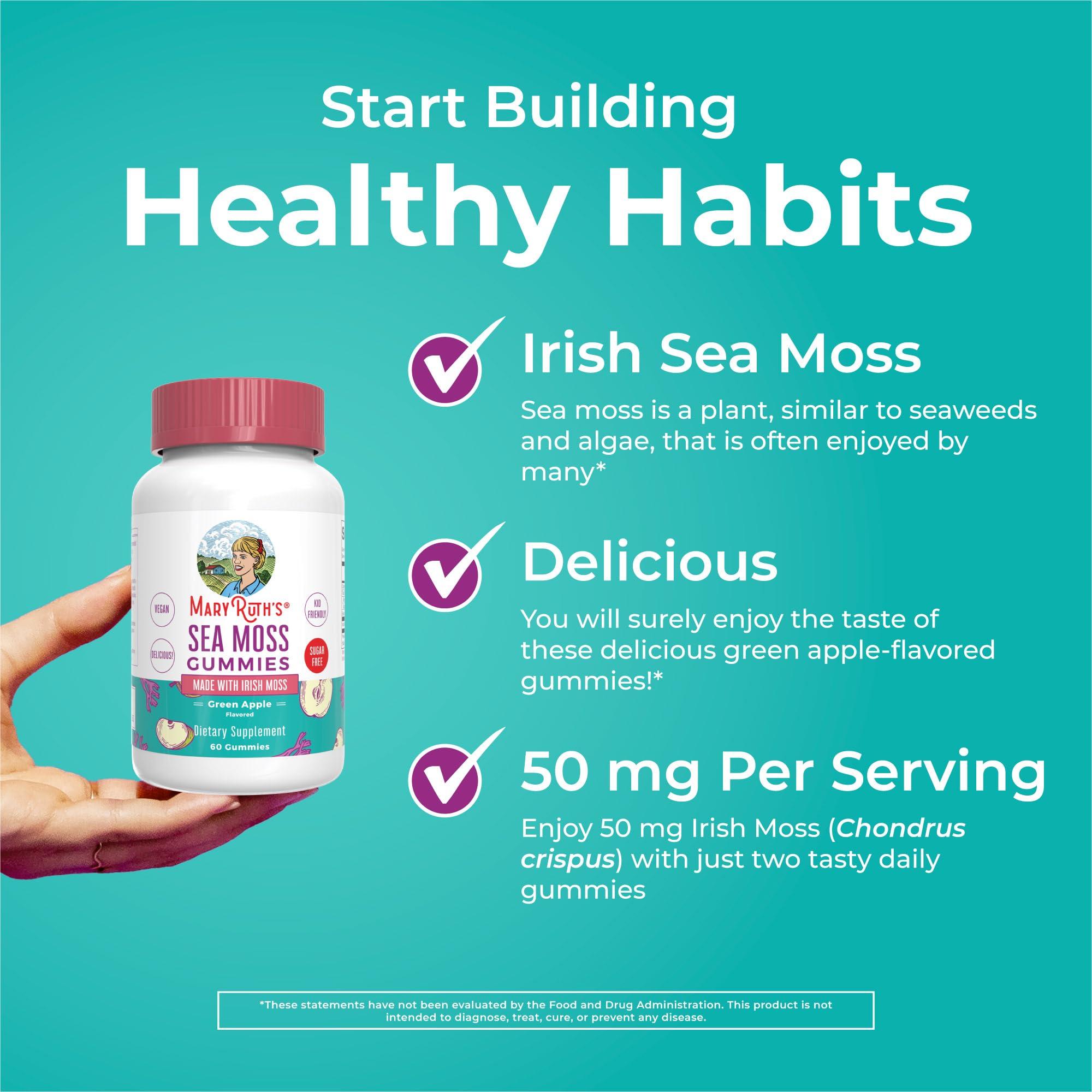 MaryRuth Organics MaryRuth Organics Gummies Sugar Free Made with Irish Sea Moss for Gut Health and Immune Support Formulated for Adults and Kids Ages 4+ Vegan Non-GMO Gluten Free | 60 Count