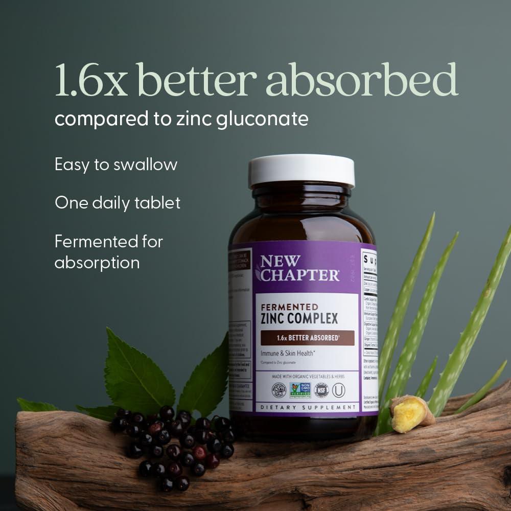 New Chapter New Chapter Zinc Supplement, Fermented Zinc Complex, ONE Daily for Immune Support + Skin Health, Mineral-Balancing Formula Rich in Copper, Easy to Swallow & Digest, 30 Count (1 Month Supply)