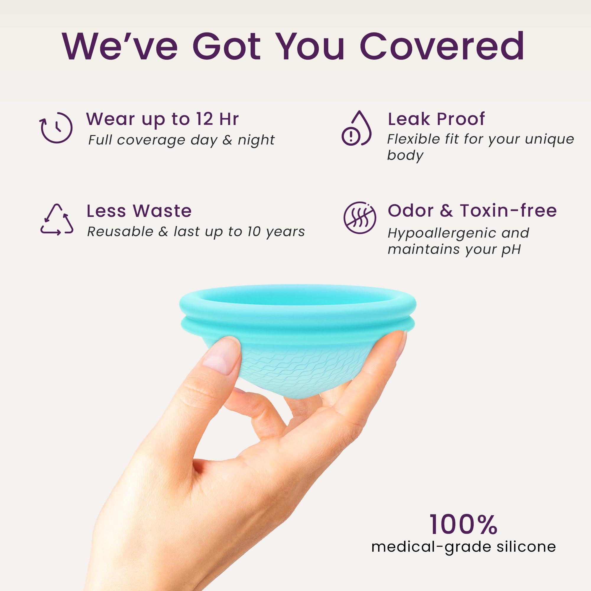 EcoBlossom Ecoblossom Reusable Menstrual Disc - Large Menstrual Cup - Soft Period Disc for Women Designed with Flexible, Medical-Grade Silicone Period Cup (Large, Cyan)