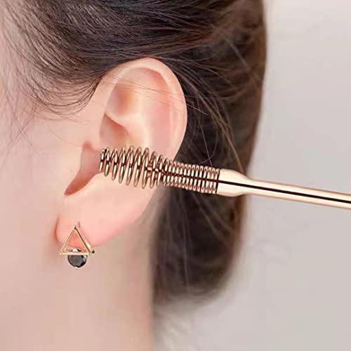 TFK.XTAY Spring Ear Wax Cleaner Tool Set Ear Cleaner Ear Cleaner Tool Ear Wax Removal Spoon Double Ended with Stainless 360° Spiral Ear Massage Cleaning Tool Ear Cleaner Cleaning Brush and Storage Box Gold