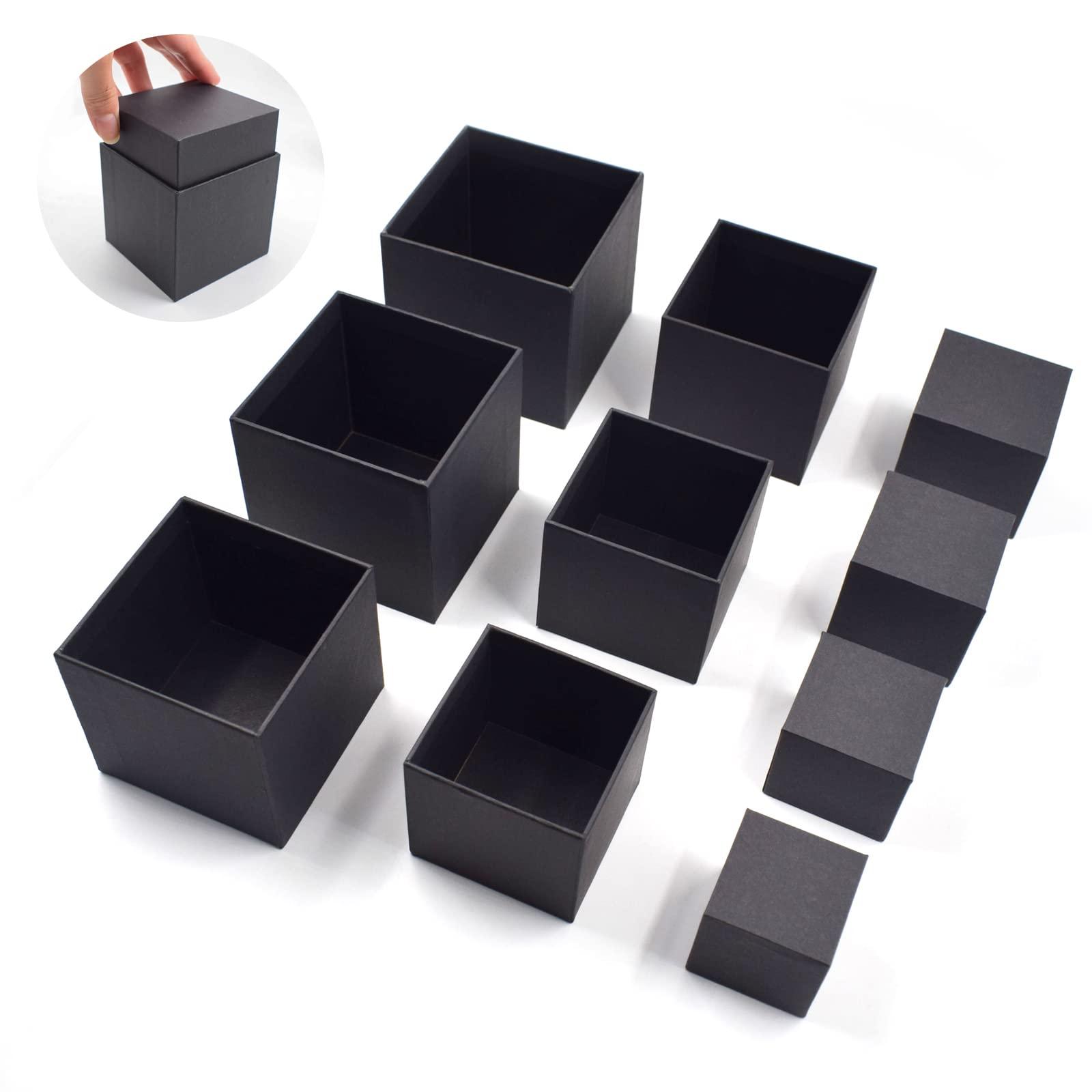KeaJuidy KeaJuidy Nesting Gift Boxes Set Prank Gift Wrap Boxes Up and Bottom Cover Surprise Box Small Square Kraft paper Boxes Box Inside a Box Gift Set for Christmas Halloween Birthday (1.7-3.5 Inch), Black