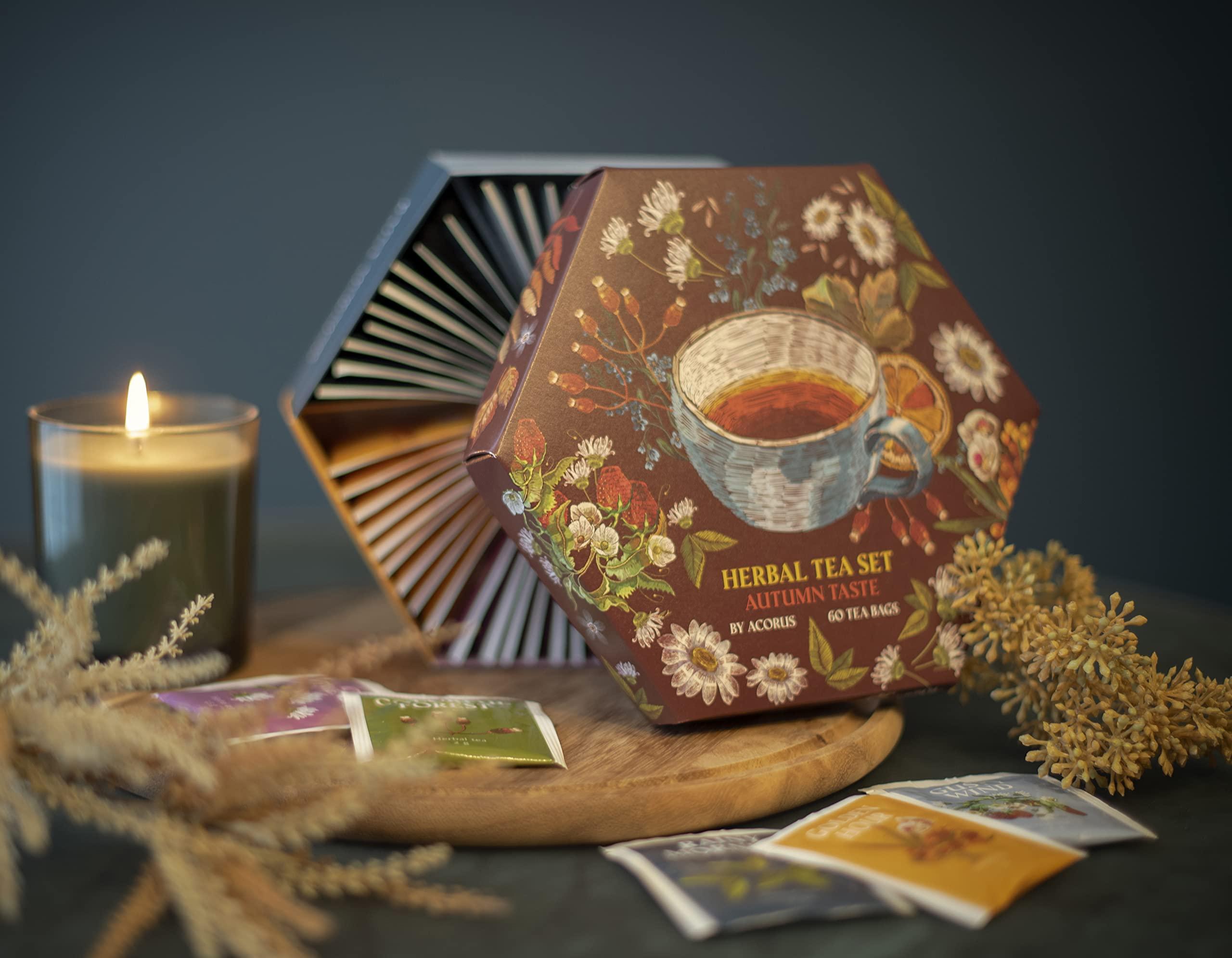 ACORUS ACORUS Autumn Taste Tea Set, Natural Herbal Tea Variety Pack, Assorted Tea Box, Tea Gift Set of 6 Different Teas, Herbal Tea Sampler of 60 Tea Bags Individually Wrapped, Discover Rich Autumn Teas