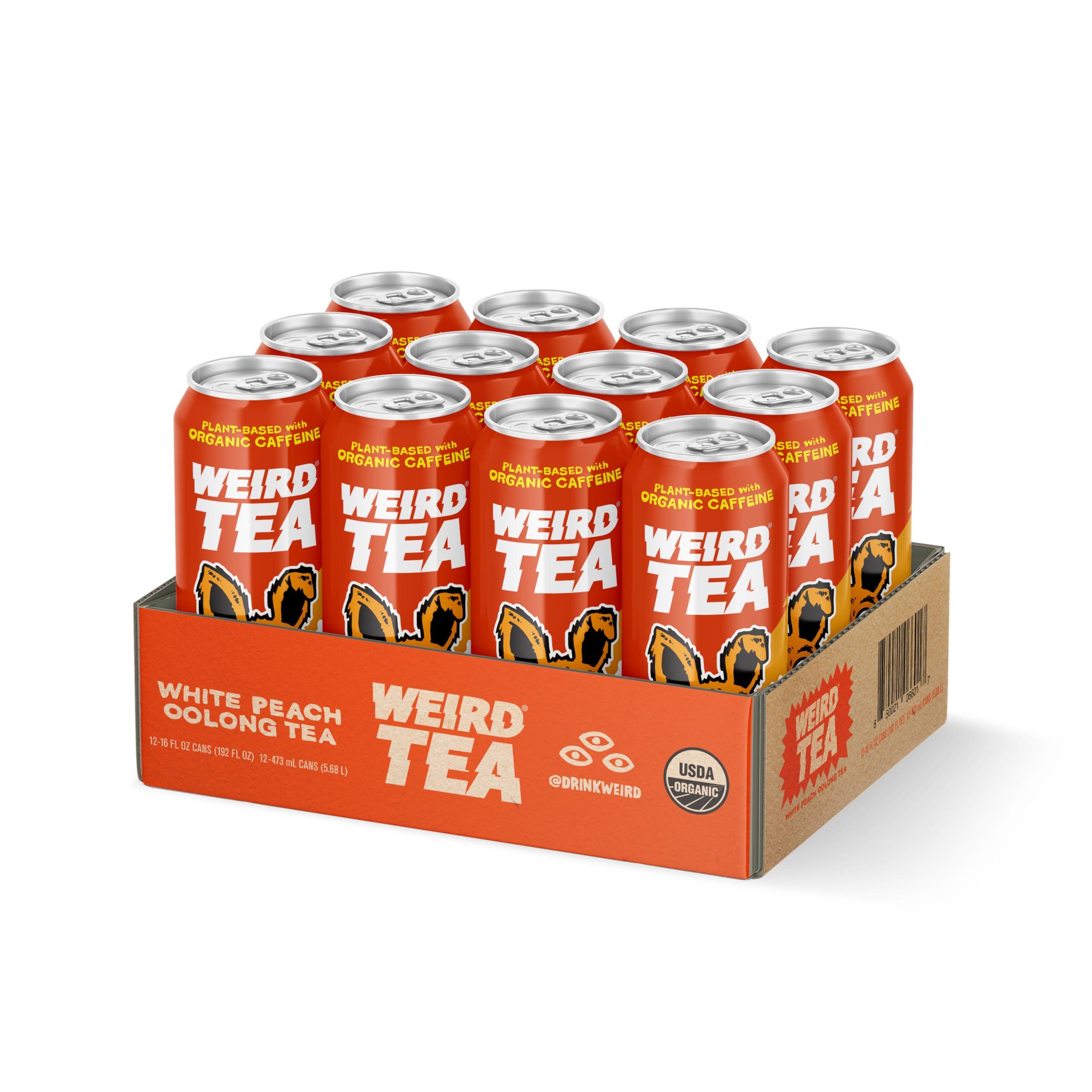 WEIRD Drink Weird Organic White Peach Oolong Tea 16oz Cans, 160mg Organic Caffeine, Pack of 12 A Refreshing Energy Drink Alternative