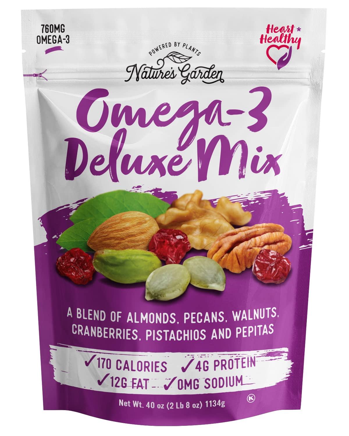 Nature's Garden Nature's Garden Omega 3 Deluxe Mix - Healthy Trail Mix, Power Up Mega Omega Trail Mix Nuts, Heart Healthy, Gluten Free, Cholesterol Free, Sodium Free, No Artificial Ingredients - 40 Oz Bag