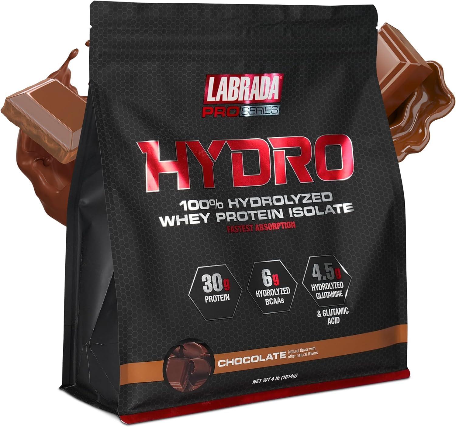 Labrada Labrada Hydro 100% Pure Hydrolyzed Whey Protein Isolate Powder, Lactose Free, Glutamine, Fastest Digesting Whey Available, Instant Mixing, Delicious Taste 47 Servings 4lb (Chocolate)