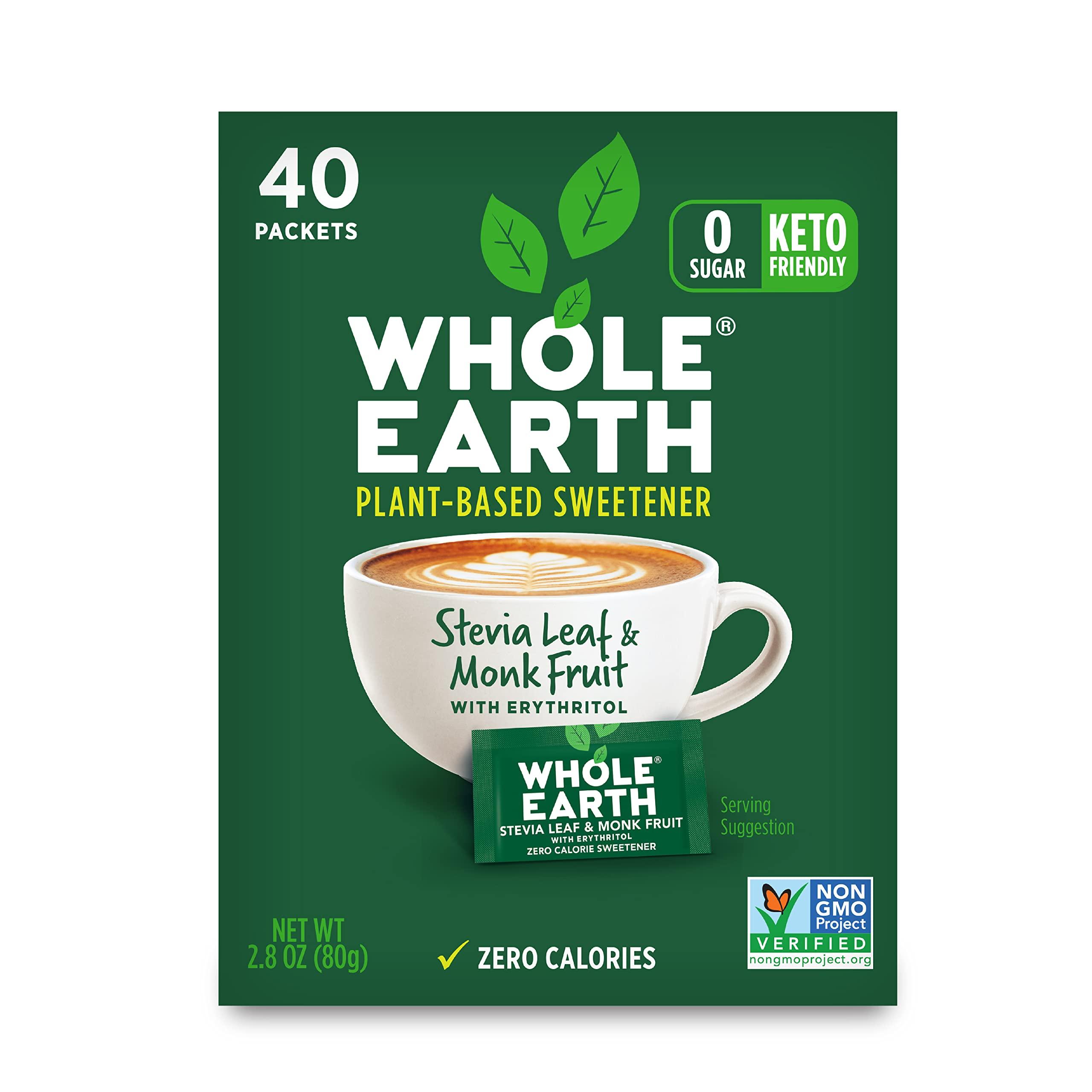 Whole Earth Sweetener Co. Whole Earth Sweetener Co. NATURE SWEET Stevia & Monk Fruit Sweetener, Erythritol Sweetener, Stevia Packets, Sugar Substitute, Natural Sweetener, 40-Count