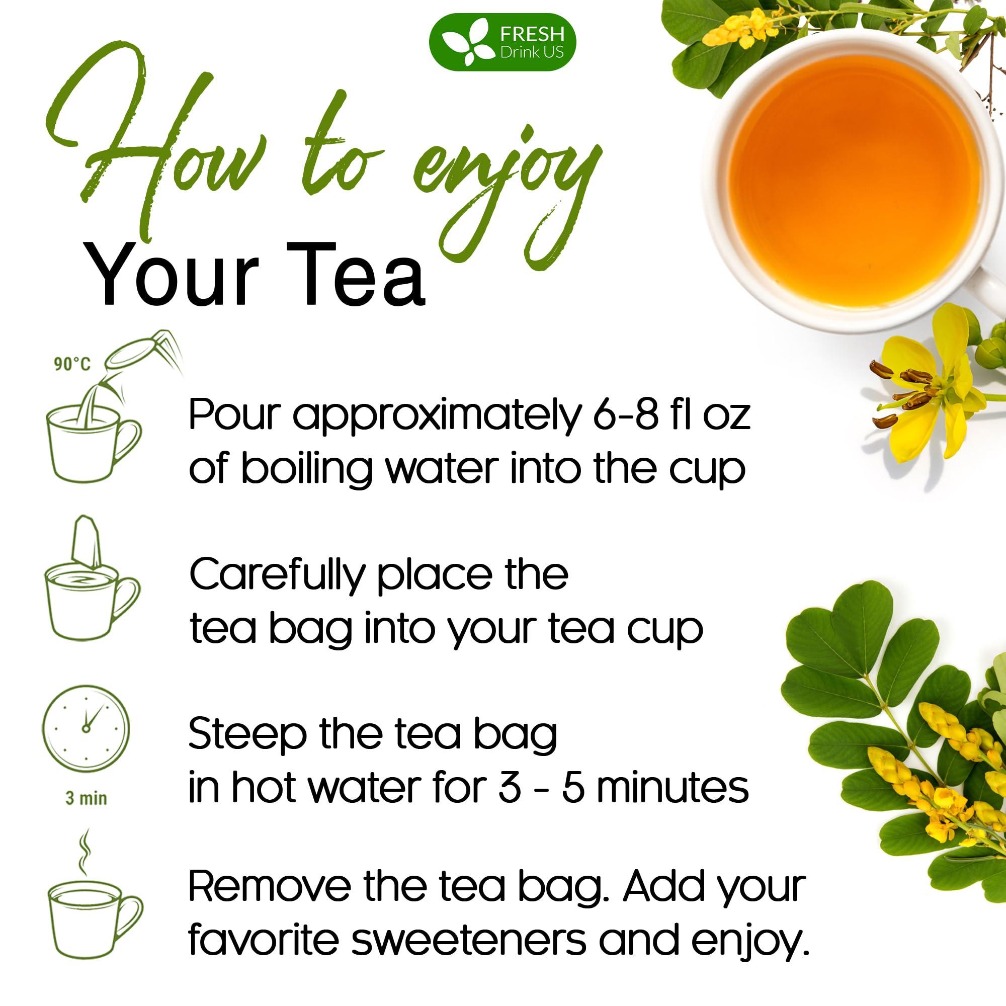 FRESHDRINKUS FreshDrinkUS, Premium 55 Senna Leaf Tea Bags, 100% Natural & Pure from Senna Leaves. Loose Leaf Senna Herbal Tea, Made with Natural Material Tea Bags, Senna Leaf Tea. No Sugar, No Caffeine, No Gluten, Vegan.