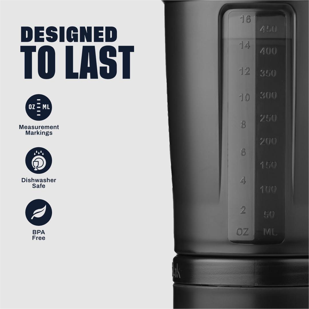 BlenderBottle BlenderBottle Shaker Bottle with Pill Organizer and Storage for Protein Powder, ProStak System, 22 Ounce, Midnight Black