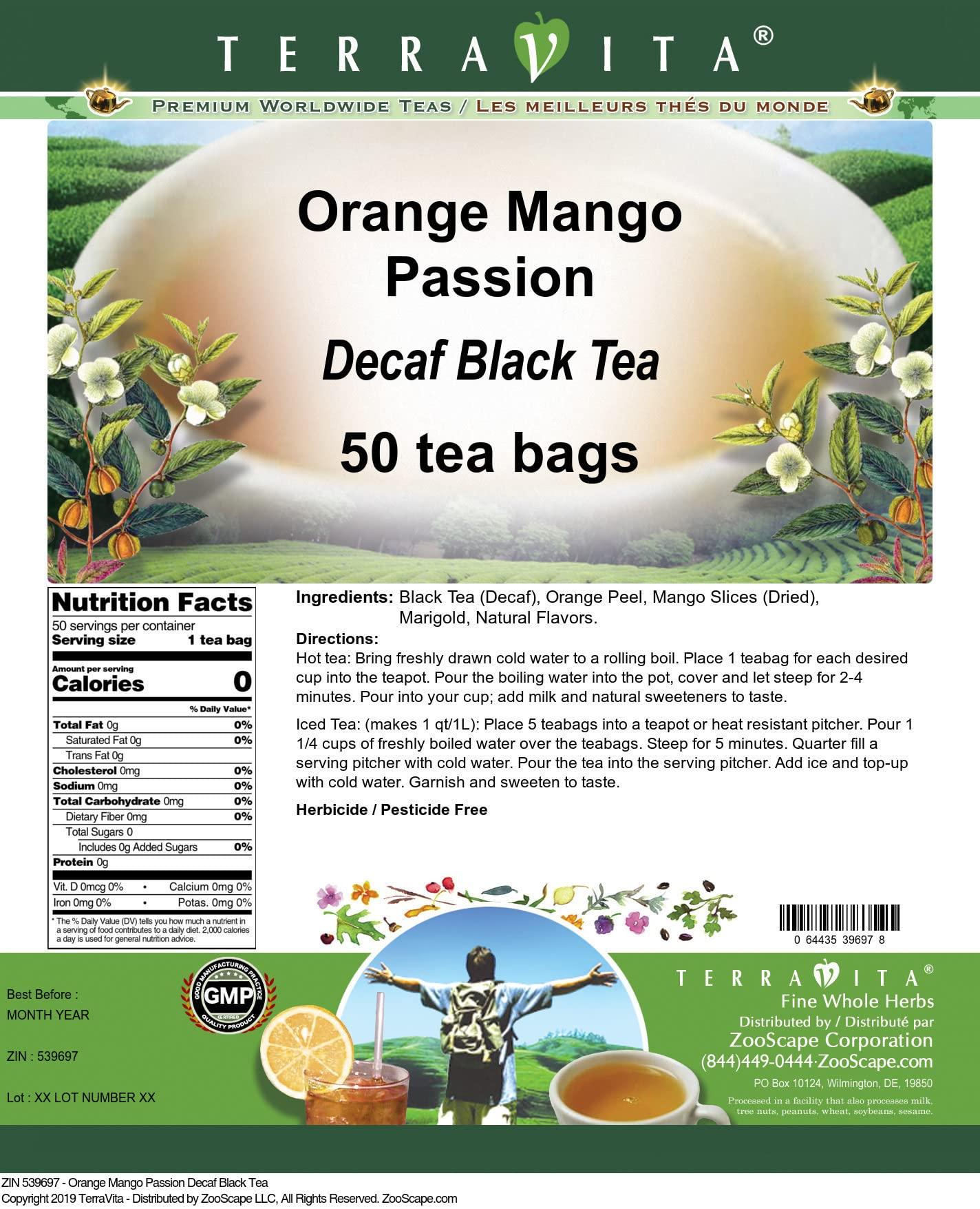 Terravita Orange Mango Passion Decaf Black Tea (50 tea bags, ZIN: 539697)