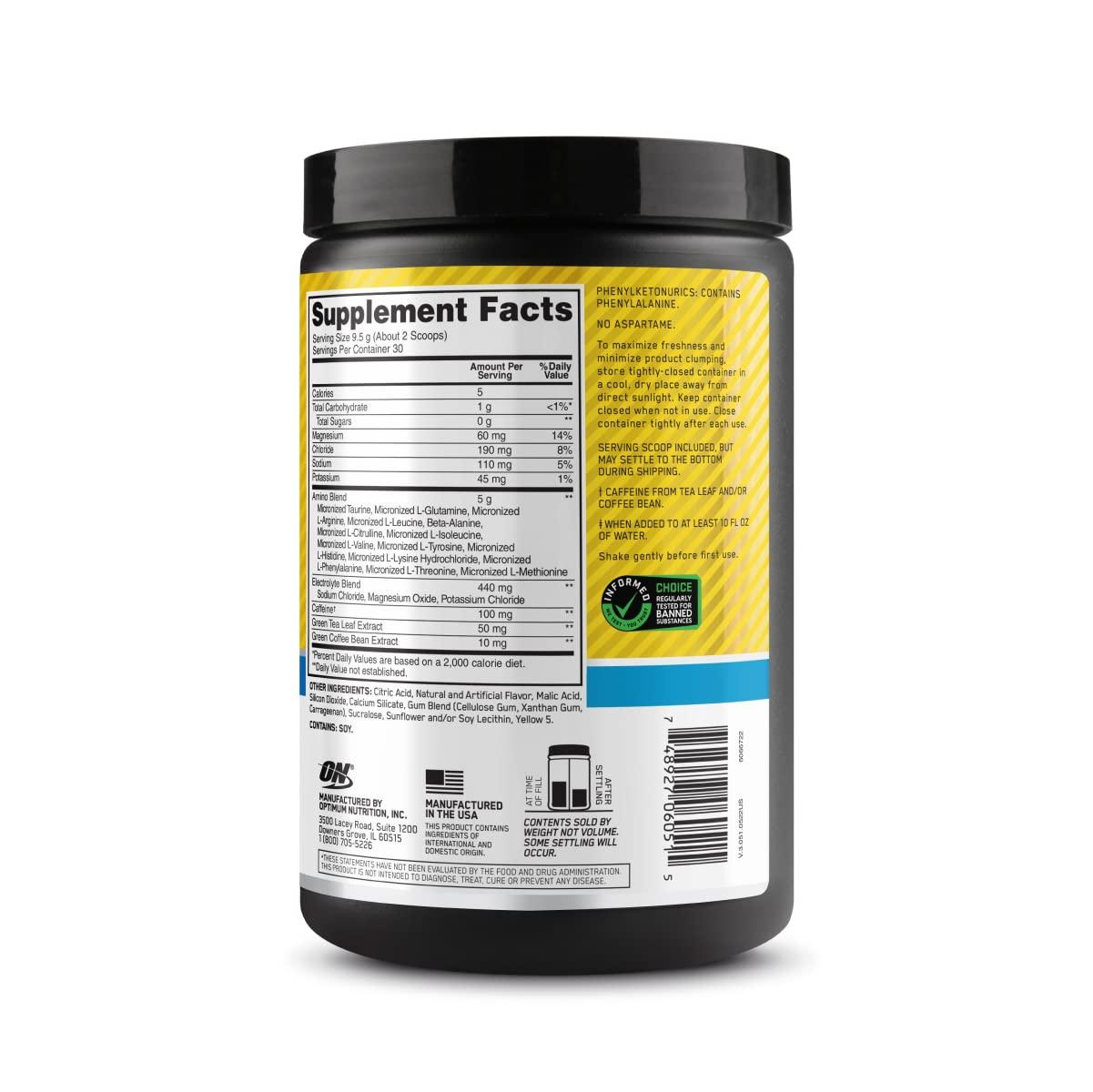 Optimum Nutrition Optimum Nutrition Amino Energy Powder Plus Hydration, with BCAA, Electrolytes, and Caffeine, Pineapple Twist, 30 Servings (Packaging May Vary)