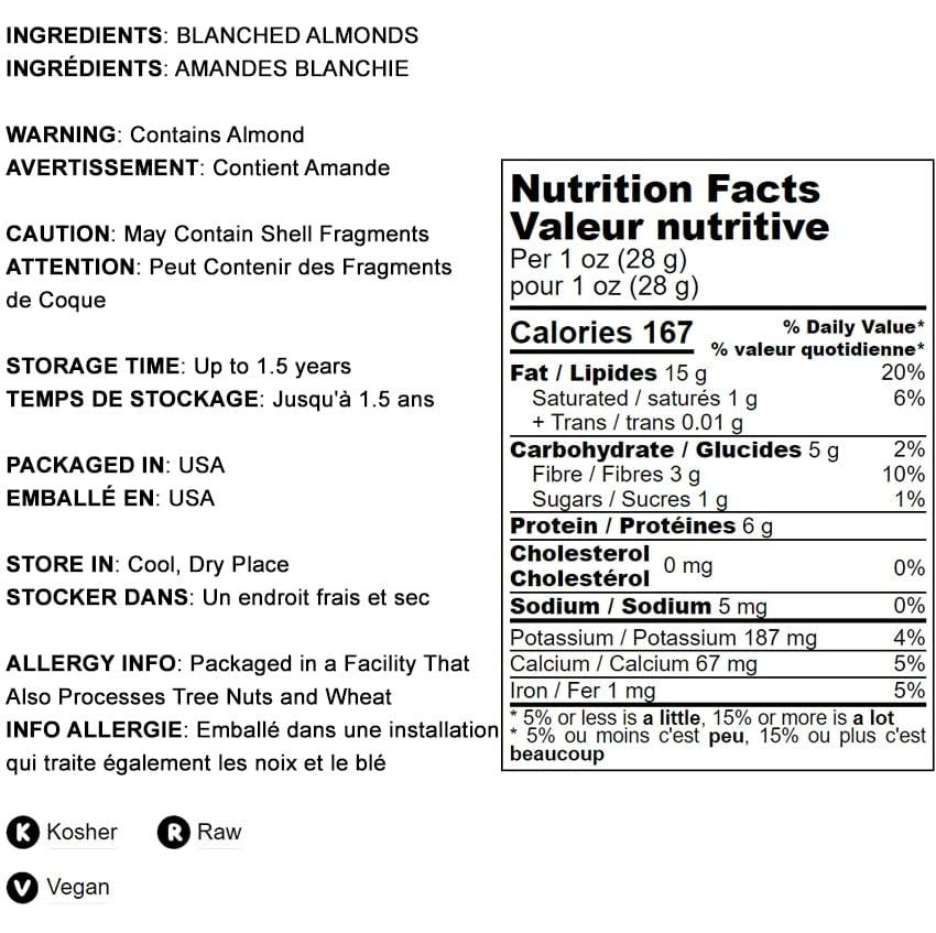 Food to Live Food to Live Blanched Whole Almonds, 25 Pounds Raw, Skinless, Unsalted, Keto, Vegan, Kosher, Bulk. High in Protein, Fiber, Vitamin E, Riboflavin. Perfect Snack. Great for Homemade Desserts.