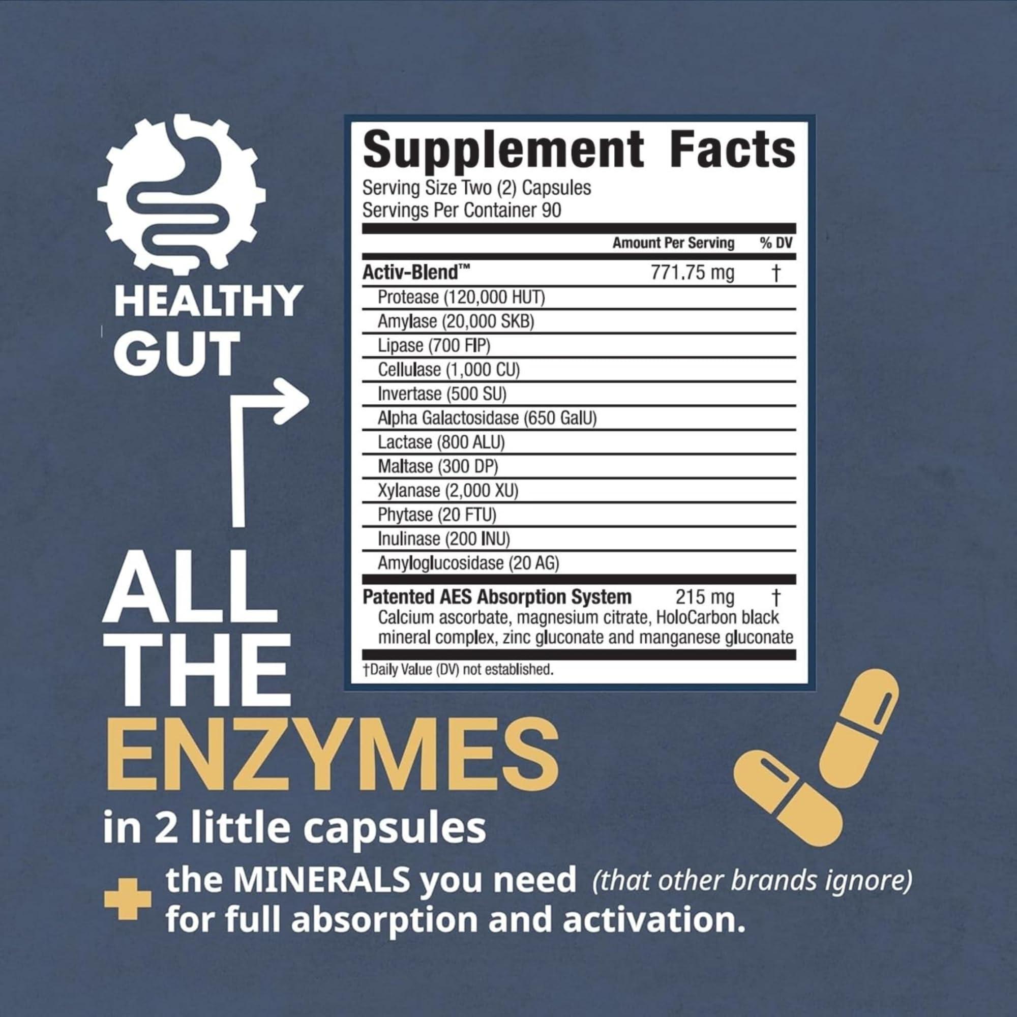 Healthy Gut, LLC Healthy Gut HoloZyme Digestive Enzymes | Enjoy Your Favorite Foods Again | w/Protease, Amylase, Lipase, Lactase, and More | 90 Servings