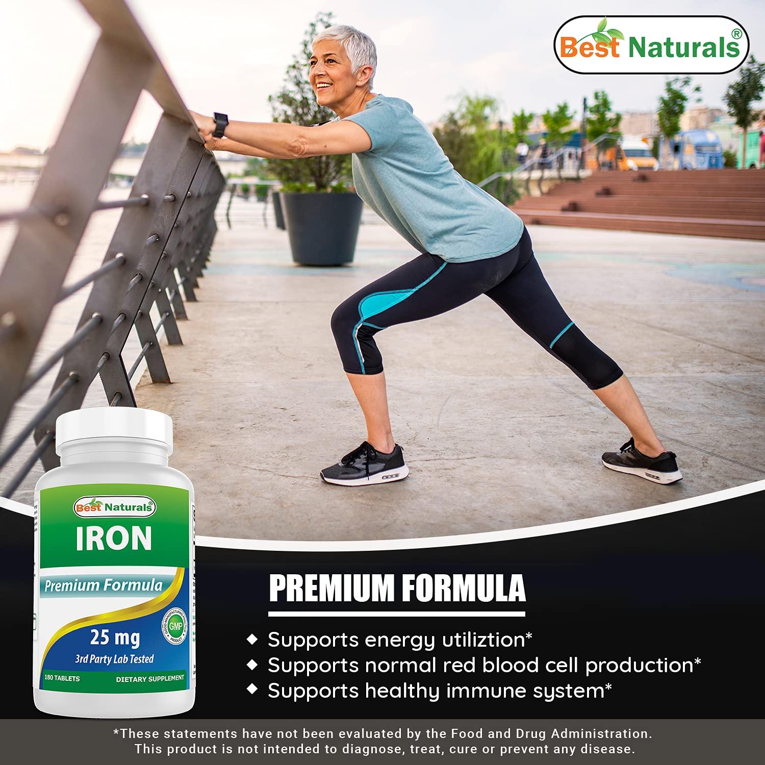 Best Naturals Best Naturals Iron Supplement (Iron Bisglycinate) - 25mg - 180 Tablets - Gentle of Stomach - Non-Constipating