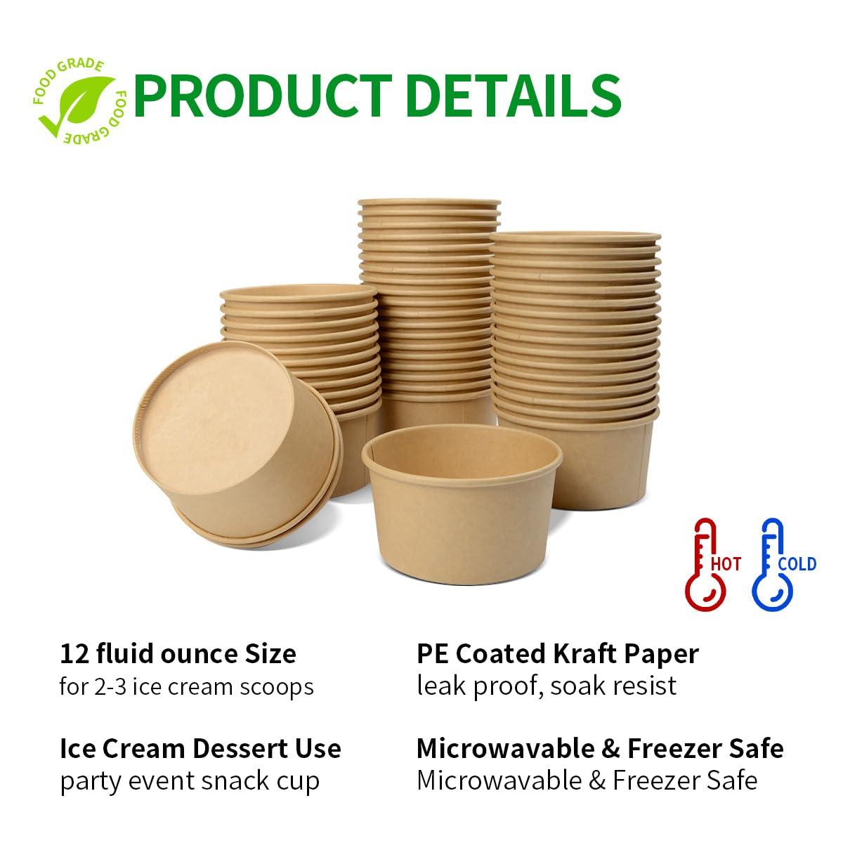 bloomoon bloomoon 12 oz Paper Ice Cream Cup 90 Pack, Leak Proof Wide Round 12 oz Paper Ice Cream Bowl for Dessert Snack Frozen Yogurt