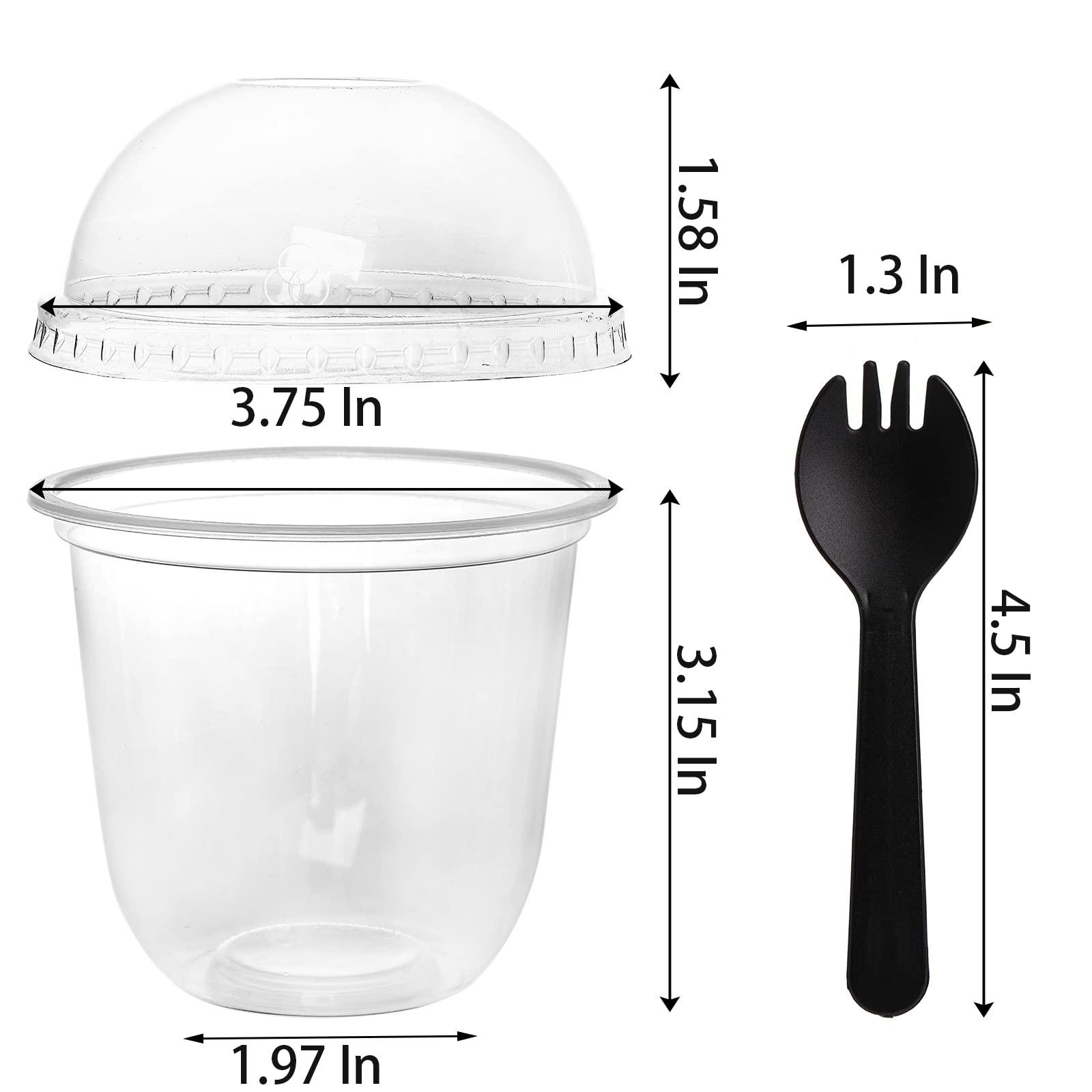 Nicunom Nicunom 100 Pack 12 oz Clear Dessert Cups with No Hole Dome Lids & Sporks, Plastic Parfait Cups, No Leaking Disposable Party Cups for Ice Cream Fruit Cake Snack Yogurt Cold Drink