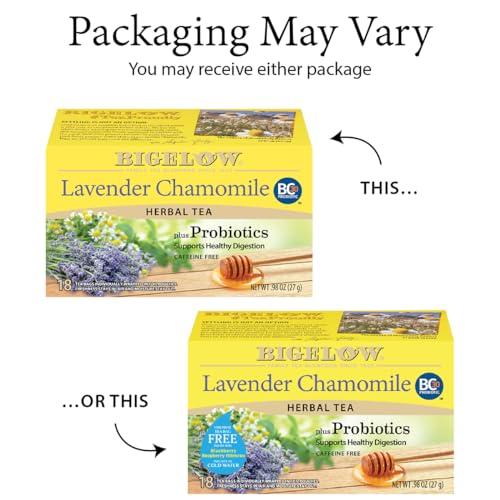 Bigelow Tea Bigelow Tea Lavender Chamomile Plus Probiotics Herbal Tea, Caffeine Free with Lavender Chamomile, 18 Count Box (Pack of 6), 108 Total Tea Bags