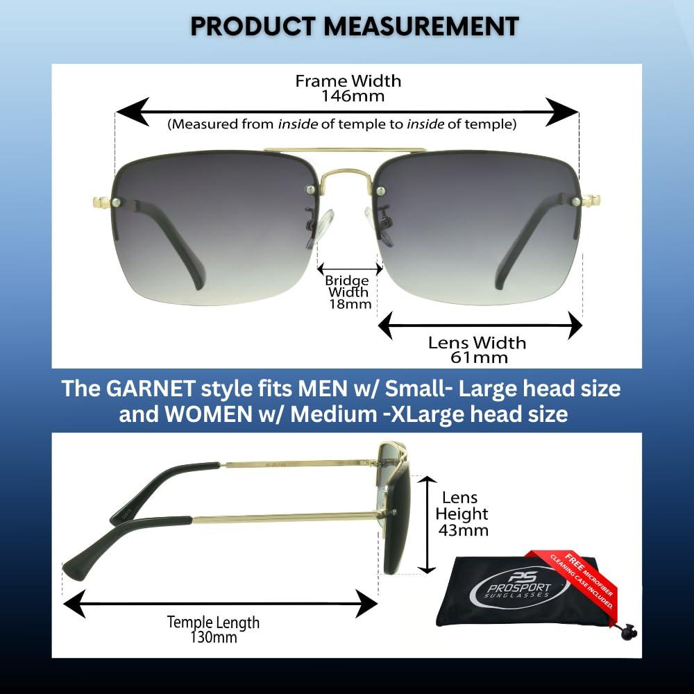 proSPORT proSPORT Sunglasses Readers Full Lens Square Aviator Rimless Metal Silver Gold Gradient Grey Brown Tint Men Women NOT BIFOCAL