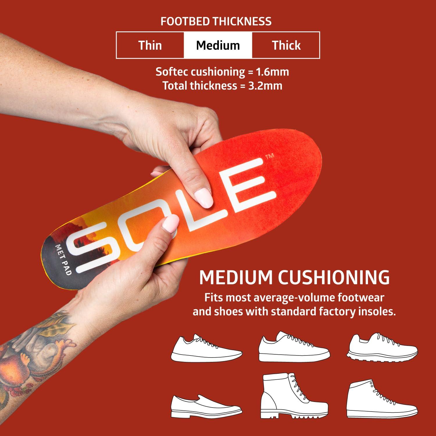 SOLE SOLE Performance Medium with Metatarsal Pads Plantar Fasciitis Insoles, Men & Women - Arch Support Inserts for Foot Health and Heel Pain Relief, Orthotic Shoe Inserts Men & Women