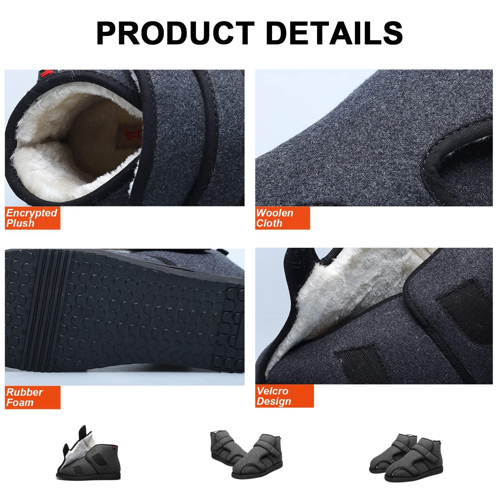 FZYUAN Men\'s Diabetic Shoes Winter, Extra Wide Width Orthopedic Slip-on Shoes Diabetic Sneakers, Adjustable Closure Walking Sneakers with Arch Support Cushioning for Swollen Feet,9.5