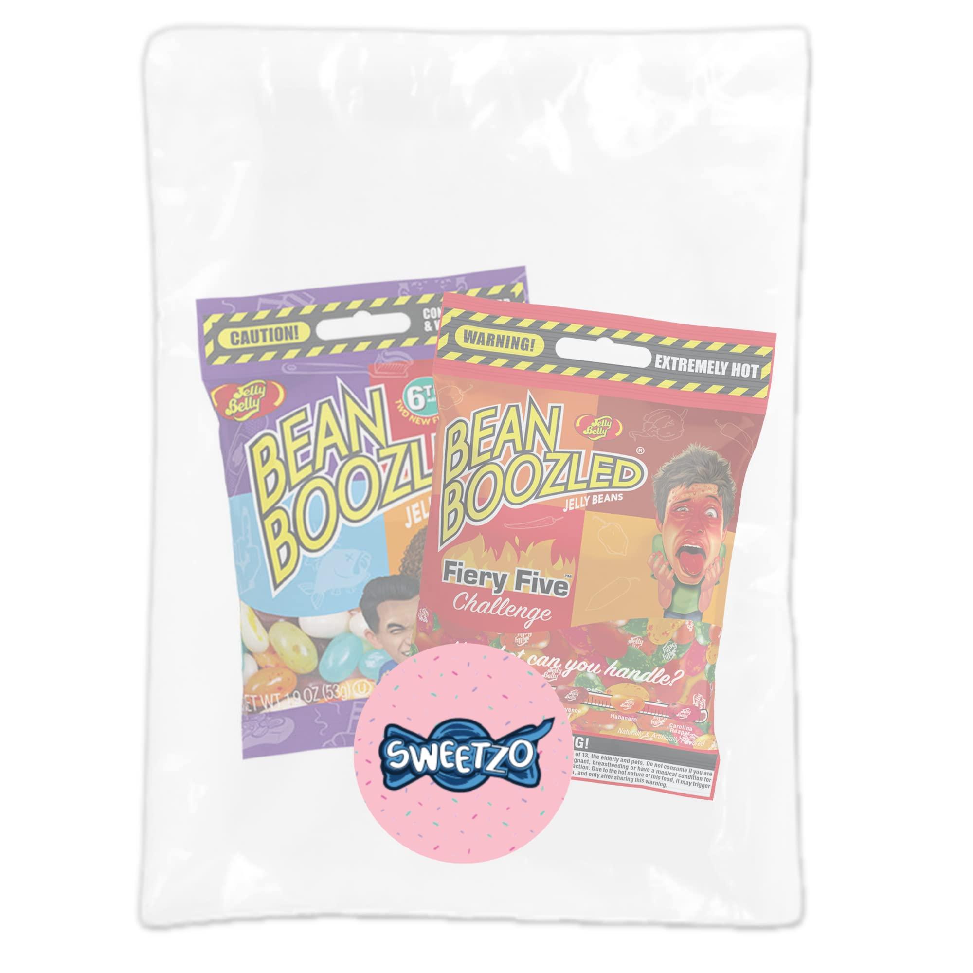 Sweetzo Bean Boozled and Fiery Five 6th Edition Assorted Flavor Jelly Beans, Individually Bagged Weird Flavored Chewy Candies, Refill Bags for Dispensers and Spinner Challenge Games, Set of 2, 1.9 Ounces